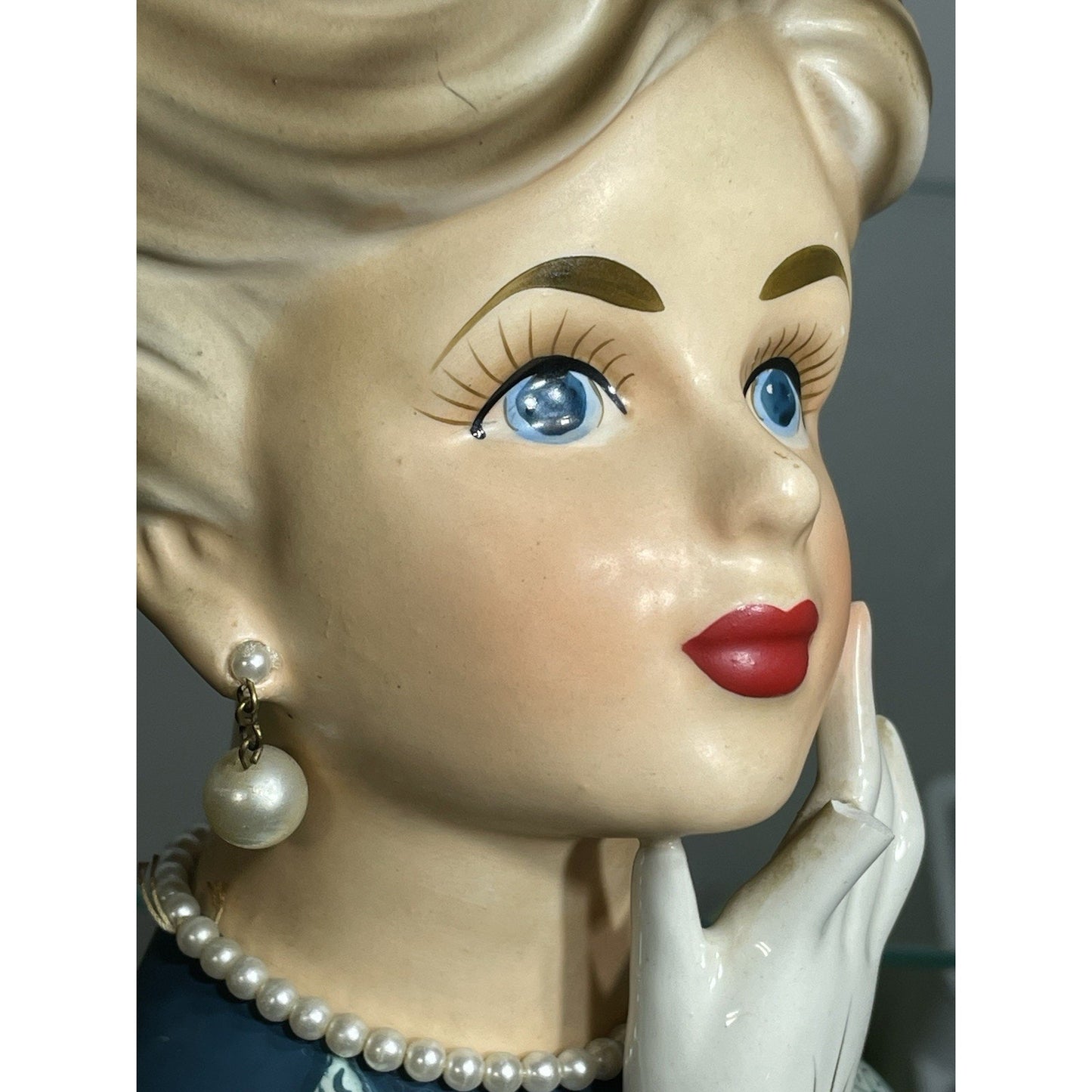 VINTAGE 1950's HTF 7-1/4" RELPO LADY HEAD VASE K1633 REDHEADED in Blue RARE