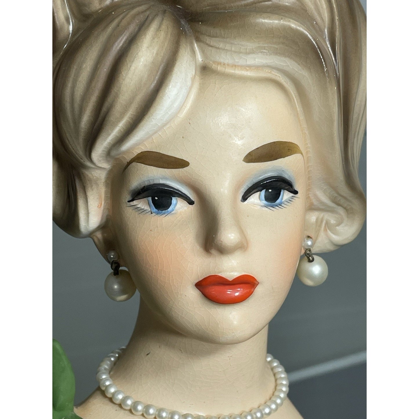 NAPCOWARE stamped YOUNG LADY HEAD VASE GREEN C 7294 7.5" BLUE EYES Japan N. Mint