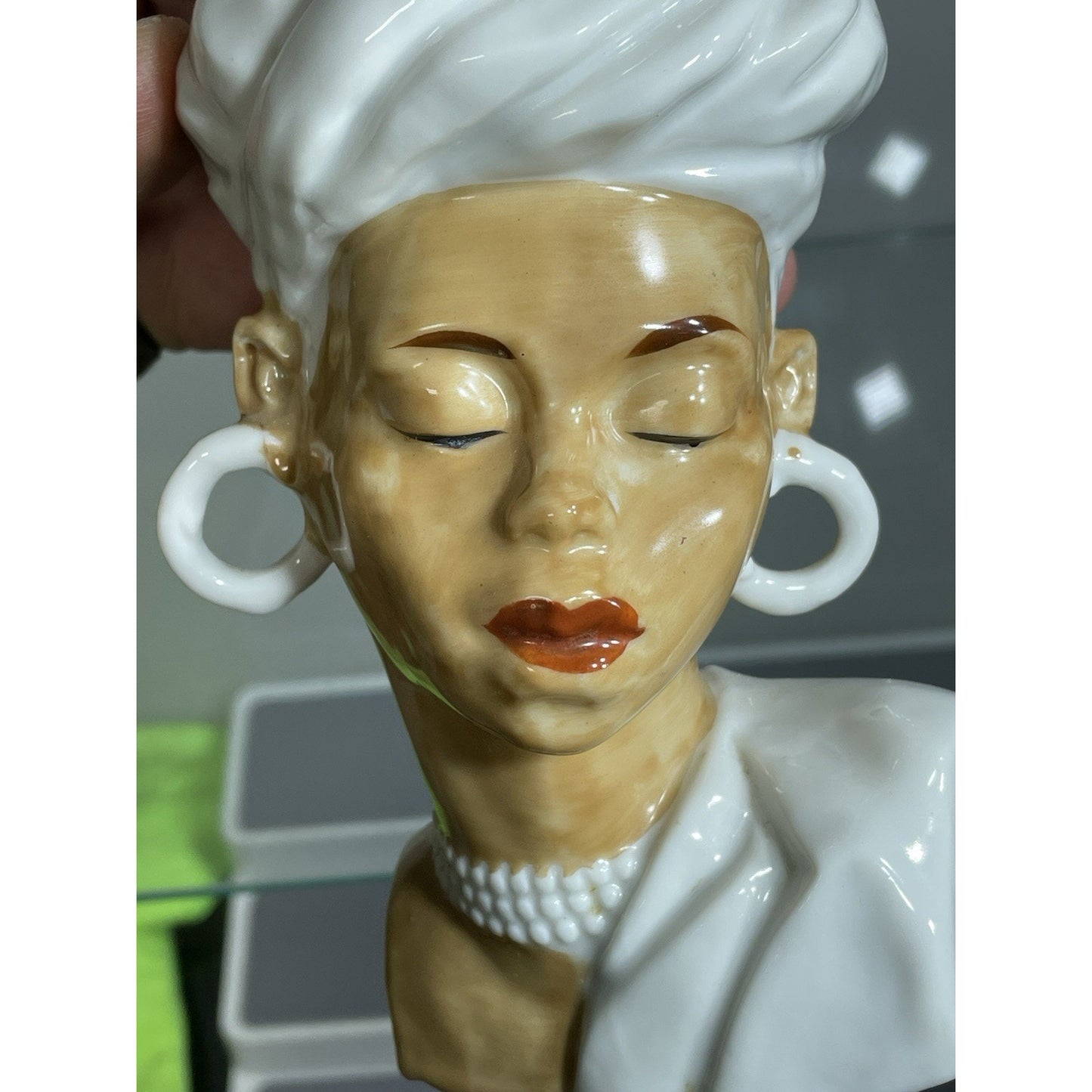 VINTAGE OCCUPIED JAPAN ETHNIC SUDANESE AFRICAN LADY HEAD VASE PLANTER LOT 6" H