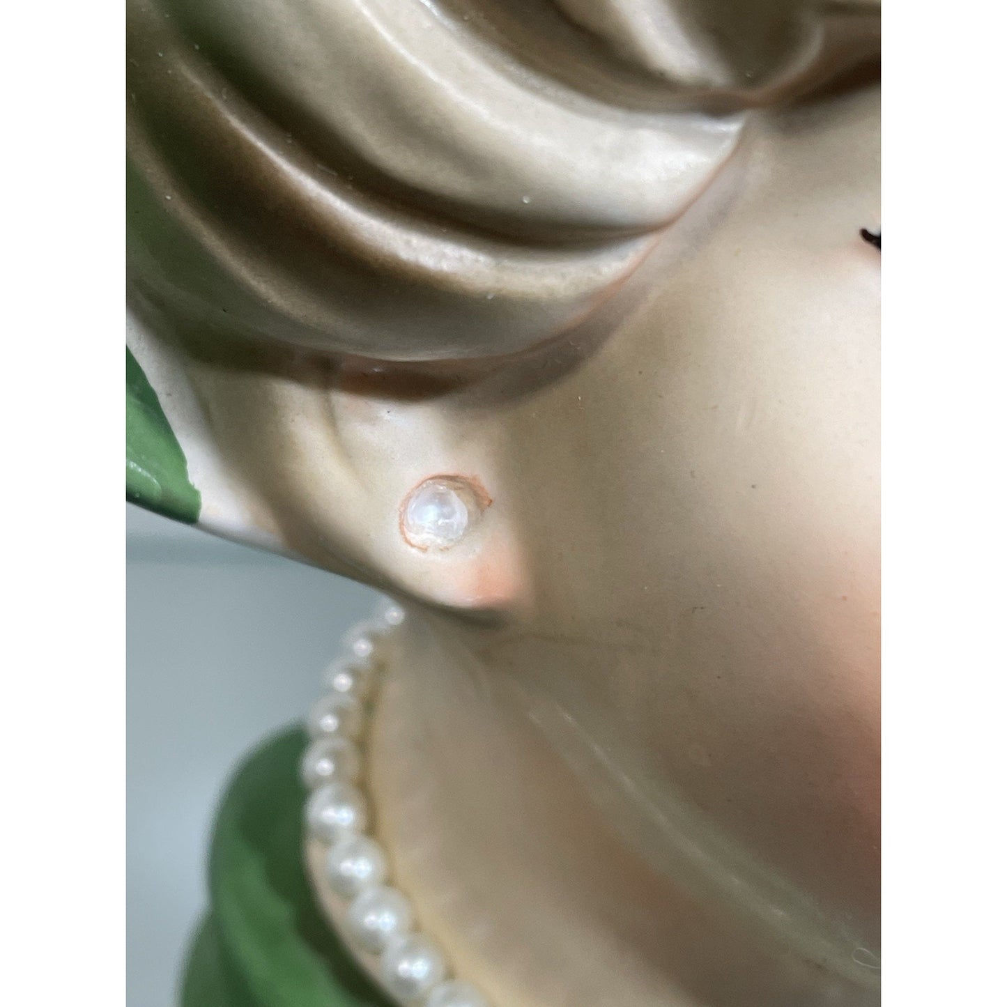 Vintage NAPCOWARE C7496 Lady Head Vase Napco Green Headvase Pearls 8.75" X-Large