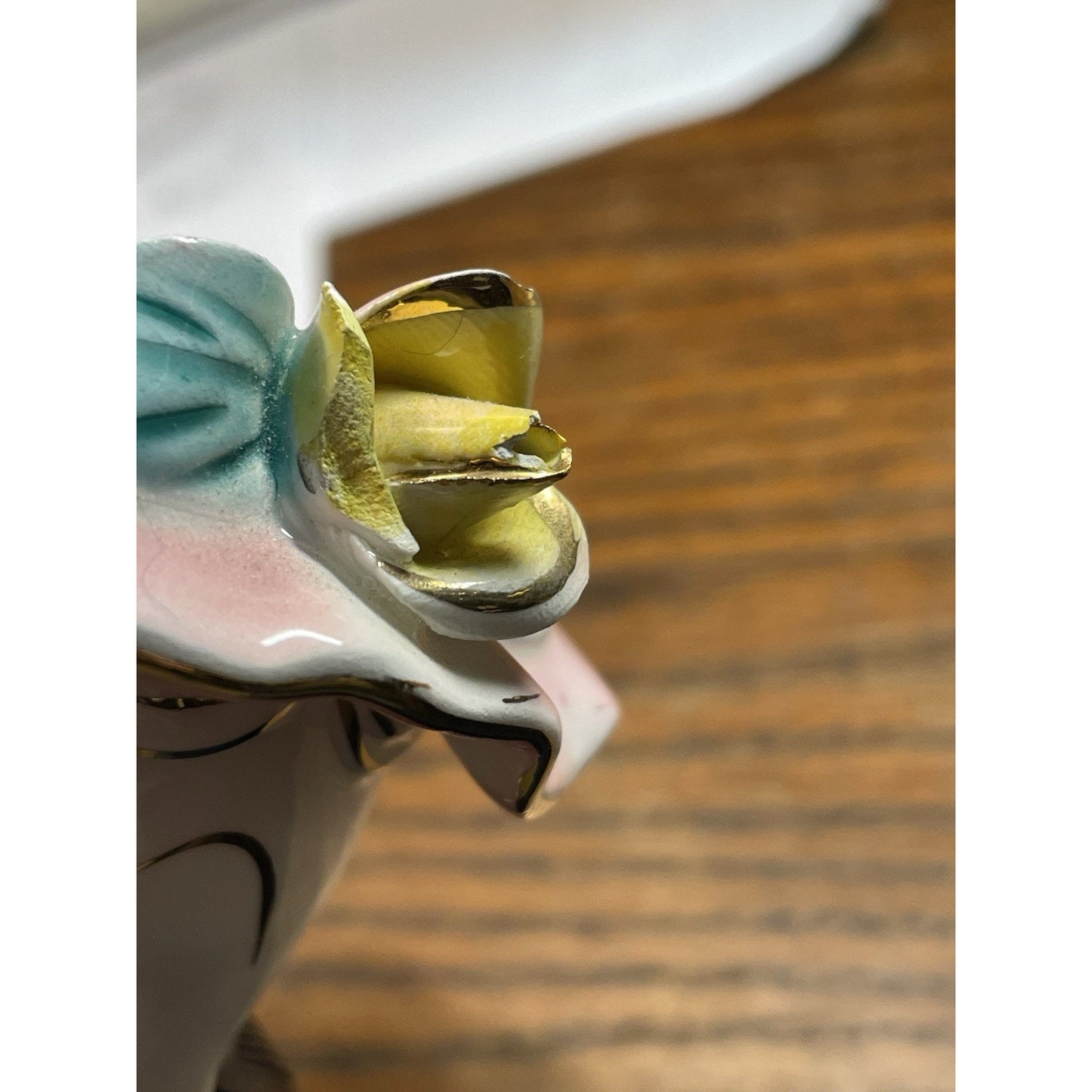 Vintage PINK LEFTON BARBARA lady head vase Yellow ribbon bow 5" inch