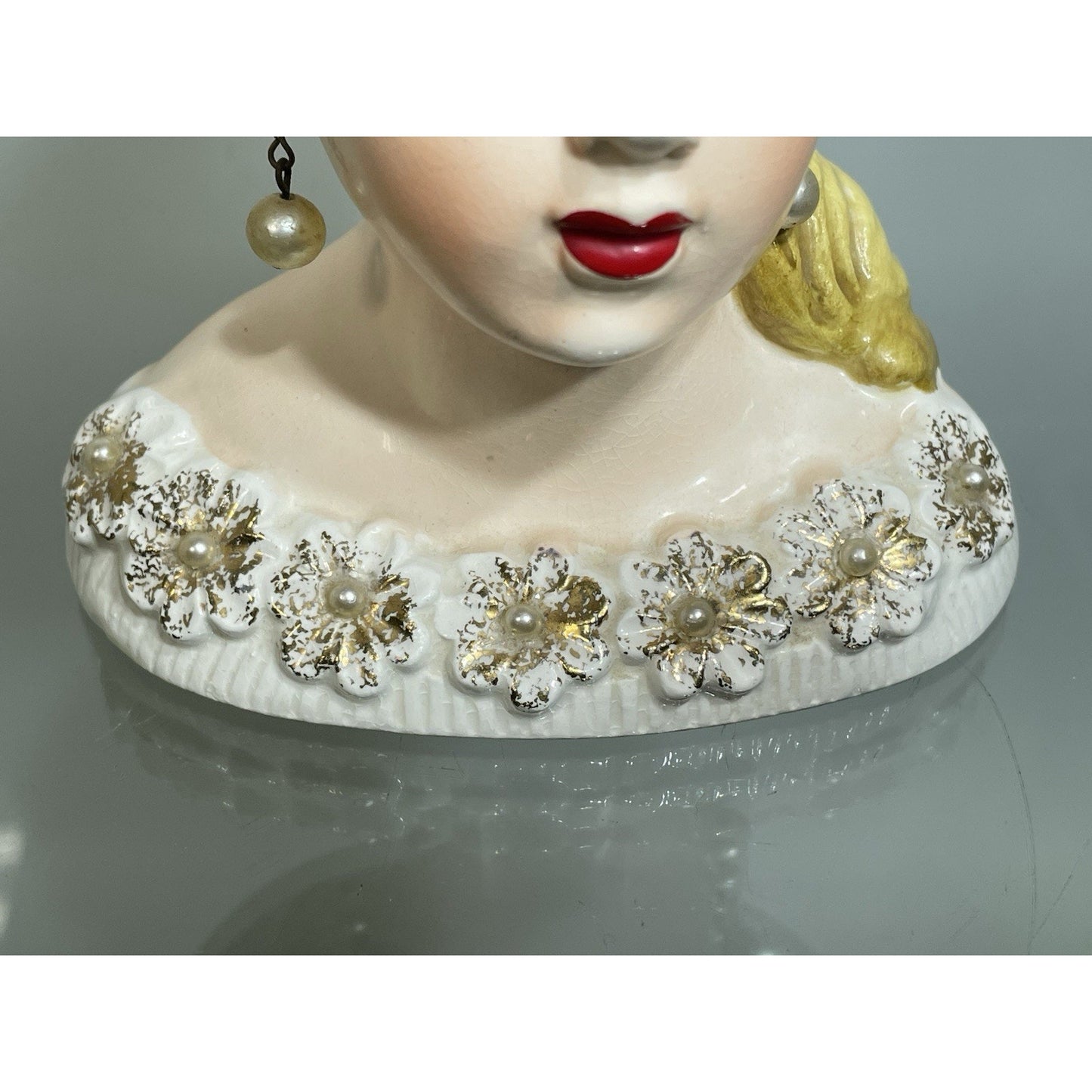 Rare 6" Rubens Lady Head Vase Japan 500 Flowers Blonde White Hat Gold Trim