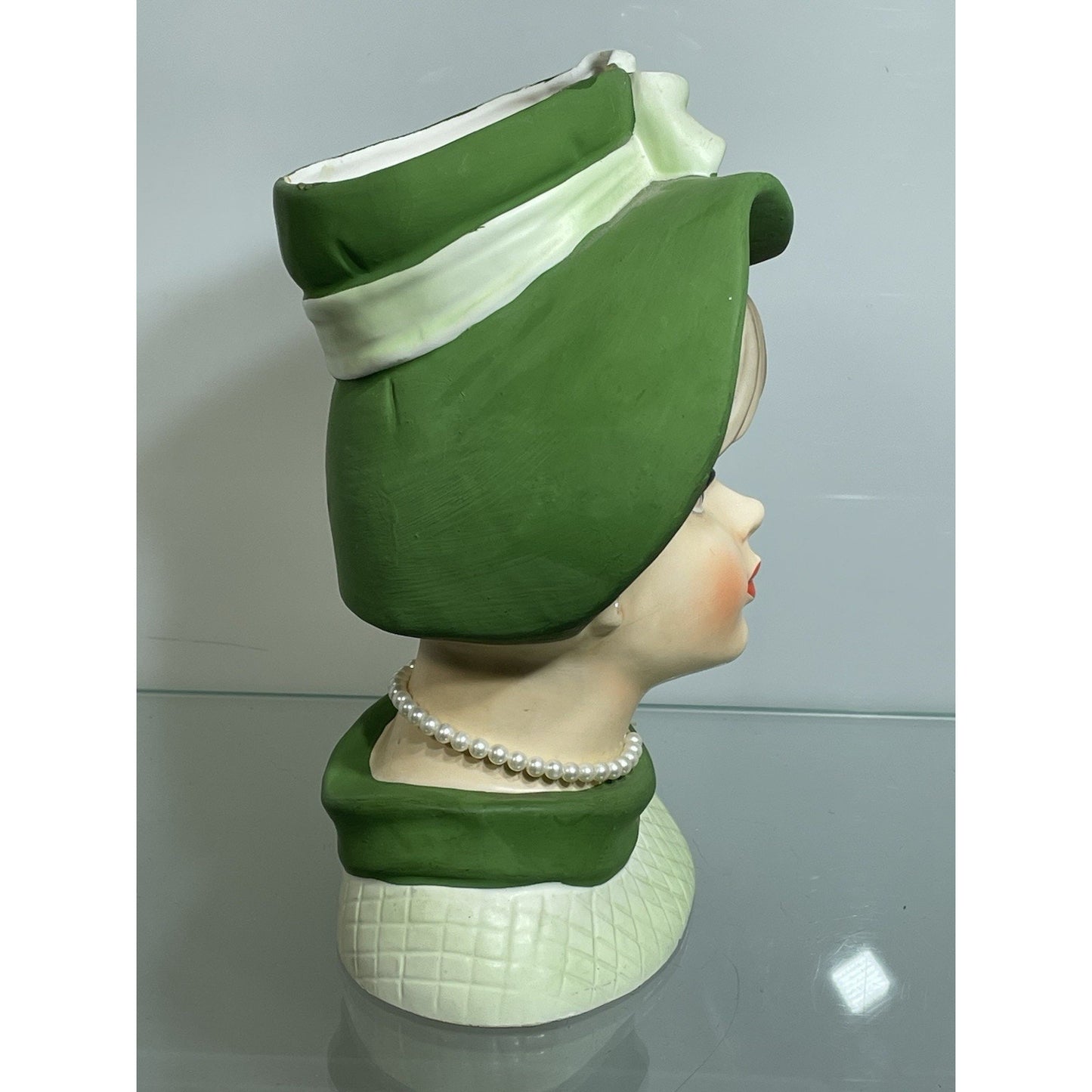 Vintage NAPCOWARE C7496 Lady Head Vase Napco Green Headvase Pearls 8.75" X-Large