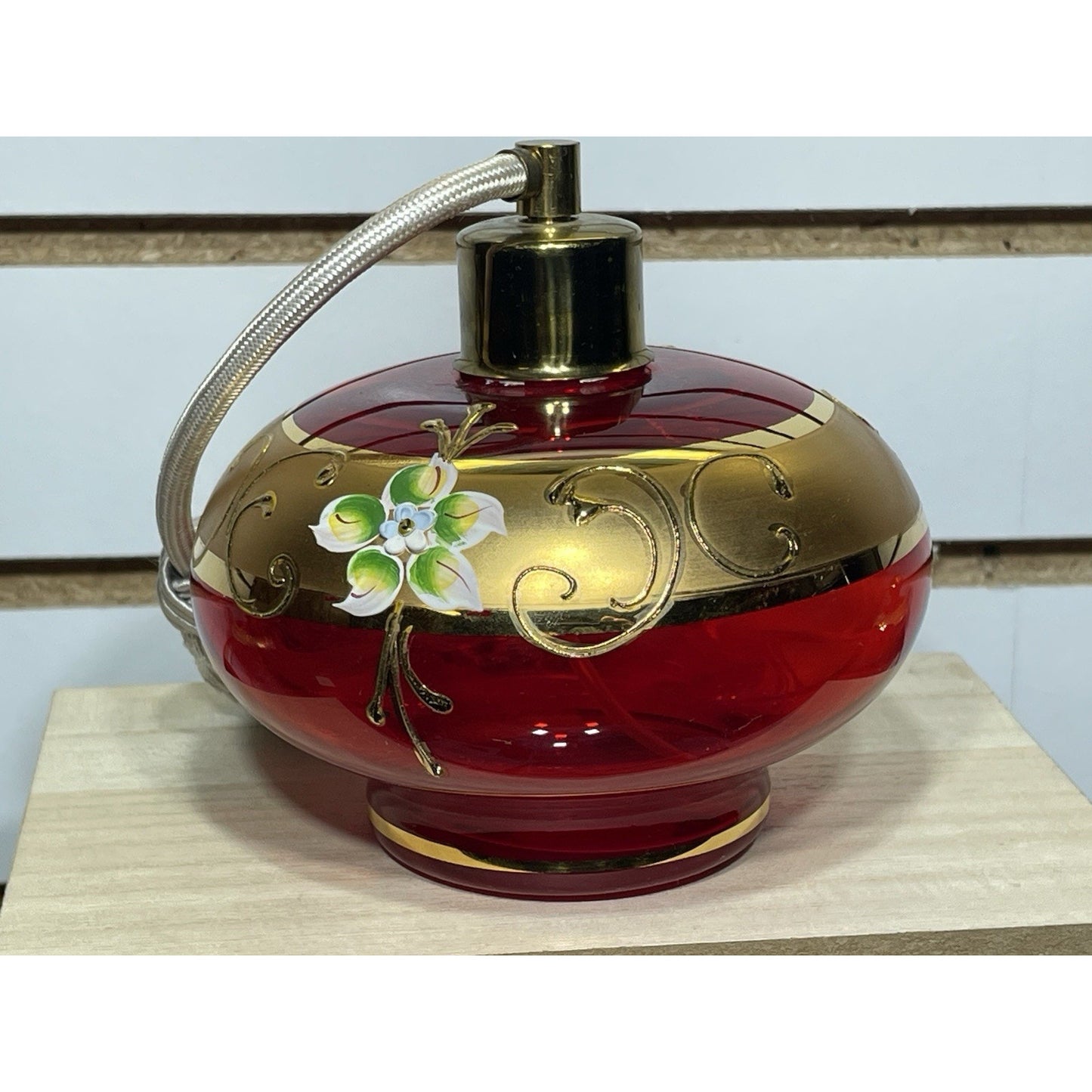 Bohemian Czech Art Deco Gilt High Enamel Glass Perfume Bottles Vanity Set of 3