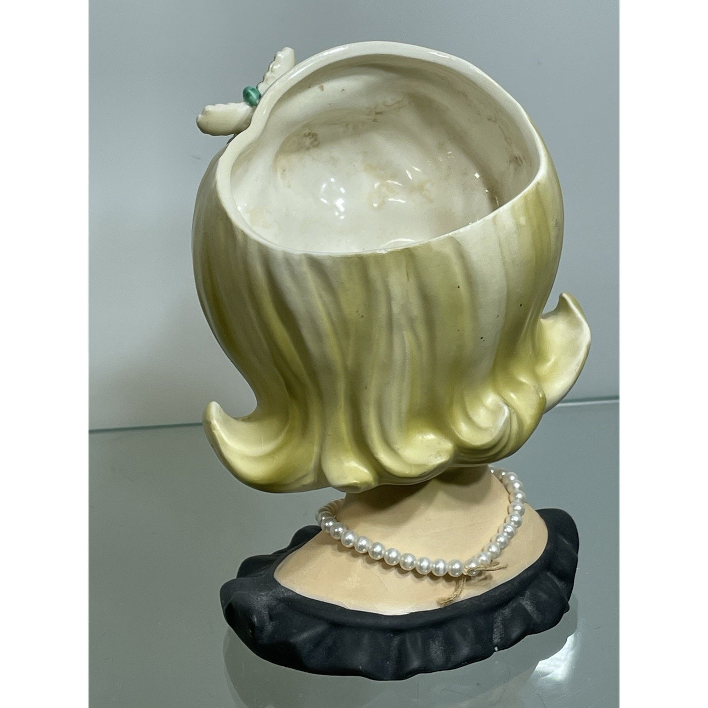 Vintage Lady Head Vase Parma A-172 1950 Blonde Pearl Necklace Butterfly Clip 5.5