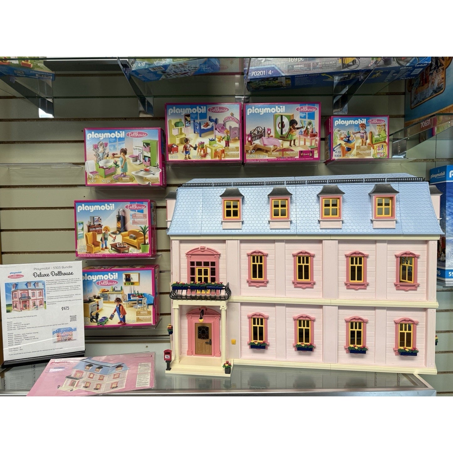 Playmobil Deluxe Dollhouse 5303 Mansion House w extension sets 3X all lights LOT