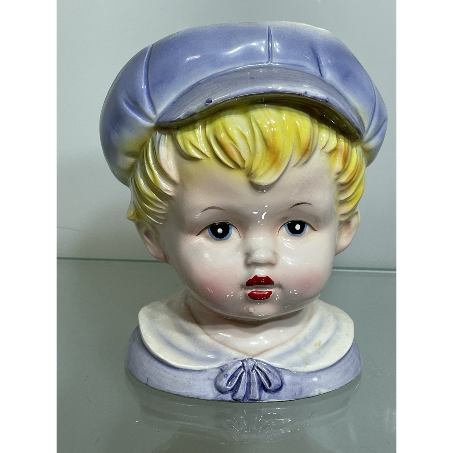 1950’s RELPO 6744 Lady Head Vase Set of 2 - Young Blonde Boy & Girl 5.5" tall