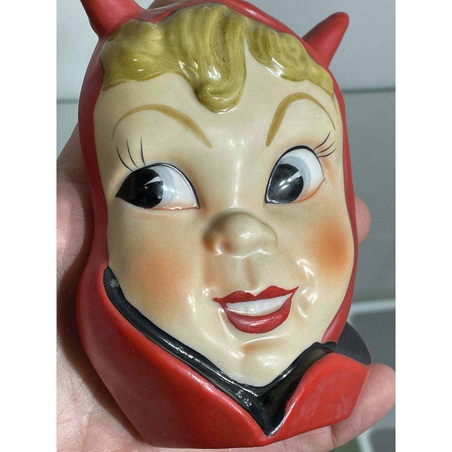 VINTAGE LADY HEAD VASE WREATH MARK DEVILISH PIXIE MINIATURE 4.75”