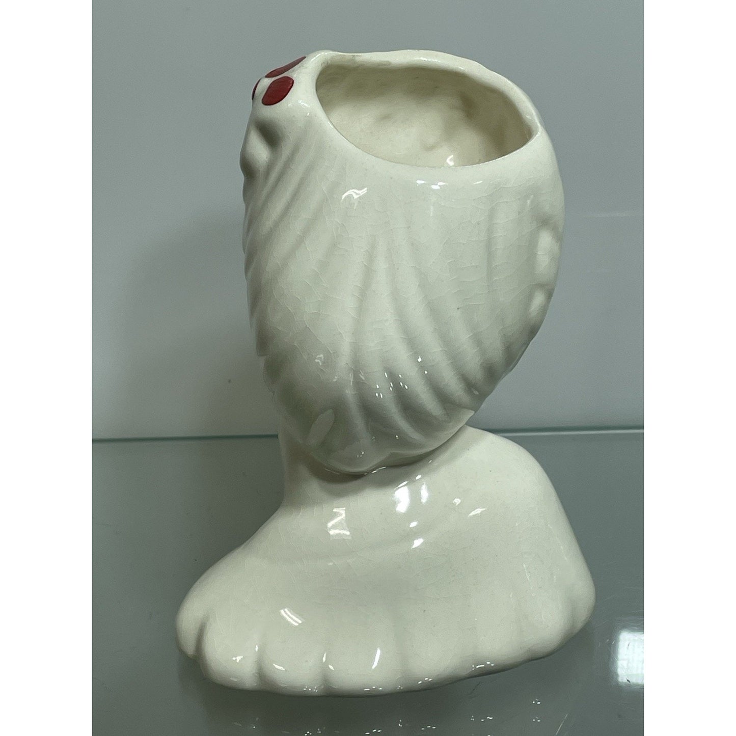 VINTAGE BETTY GRABLE LADY HEAD VASE 5 5/8” WHITE GLAMOUR GIRL Red Lip stick (B)