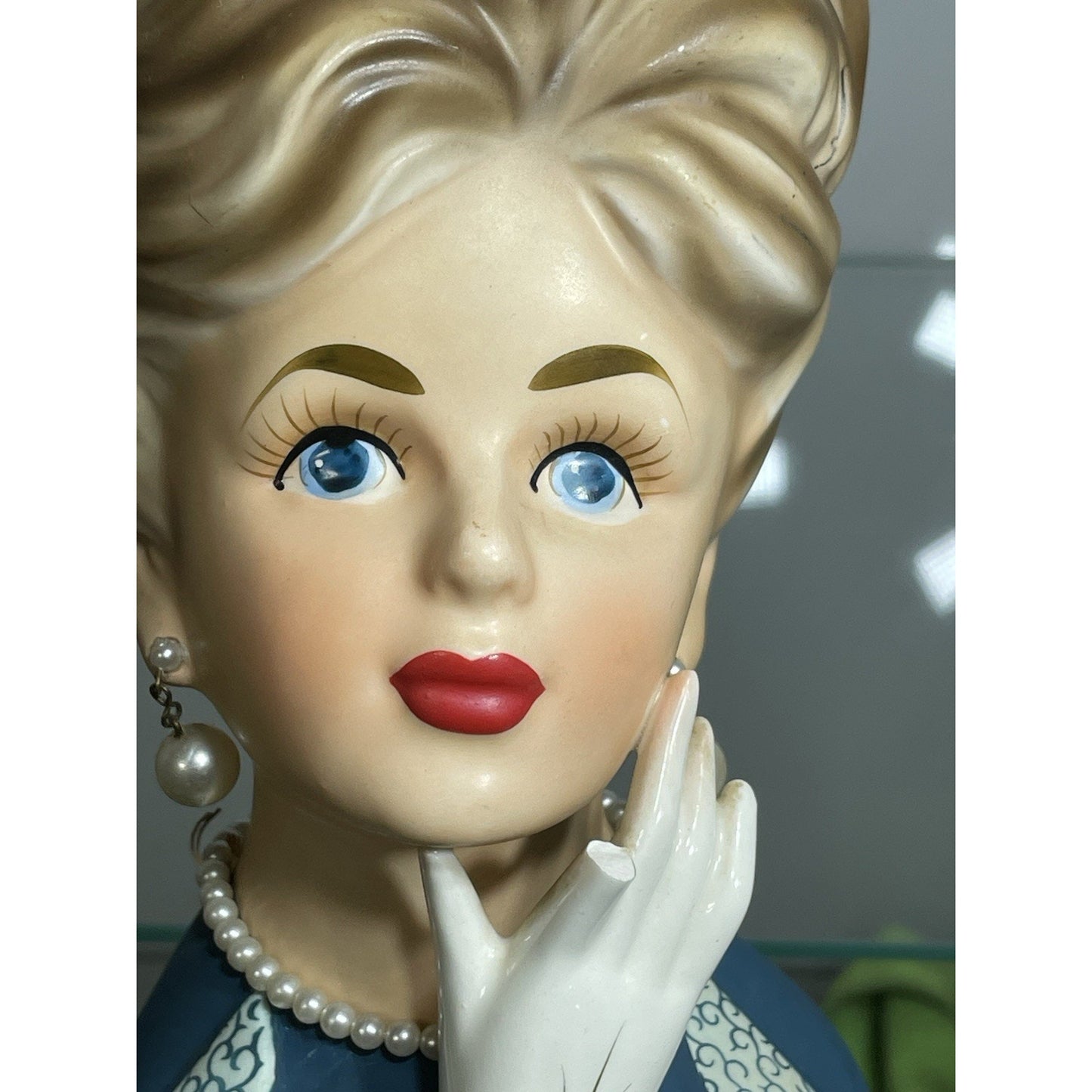 VINTAGE 1950's HTF 7-1/4" RELPO LADY HEAD VASE K1633 REDHEADED in Blue RARE