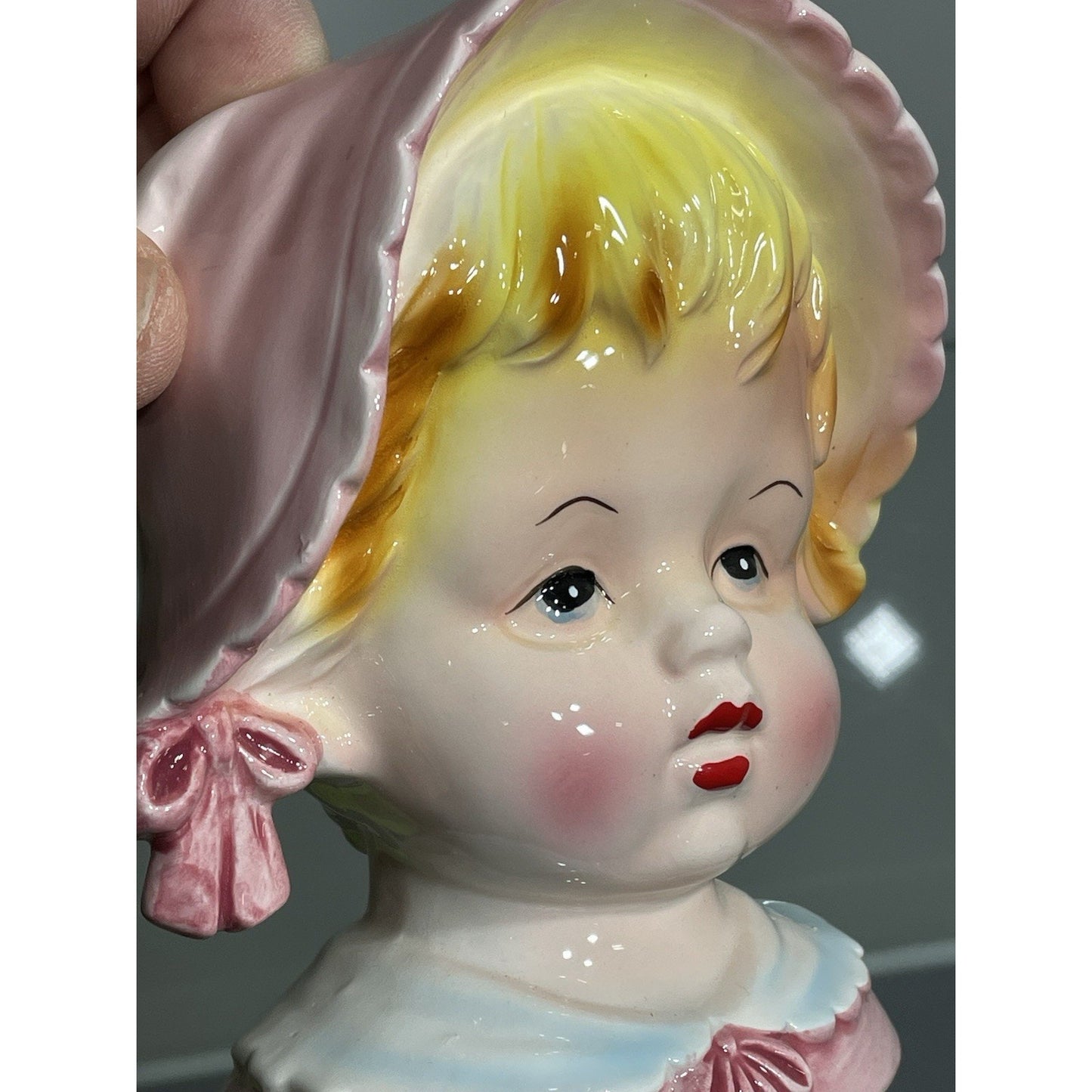 1950’s RELPO 6744 Lady Head Vase Set of 2 - Young Blonde Boy & Girl 5.5" tall