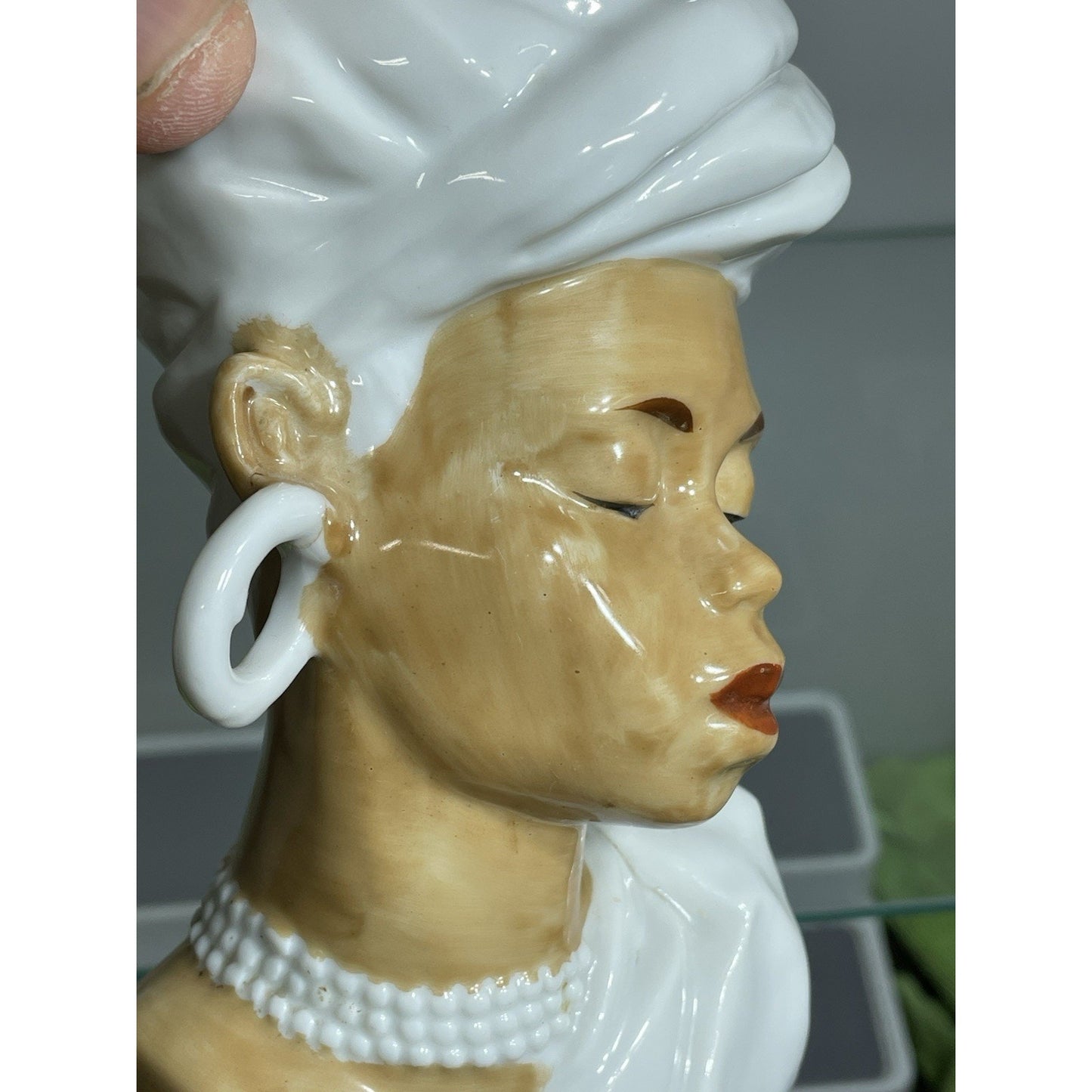 VINTAGE OCCUPIED JAPAN ETHNIC SUDANESE AFRICAN LADY HEAD VASE PLANTER LOT 6" H