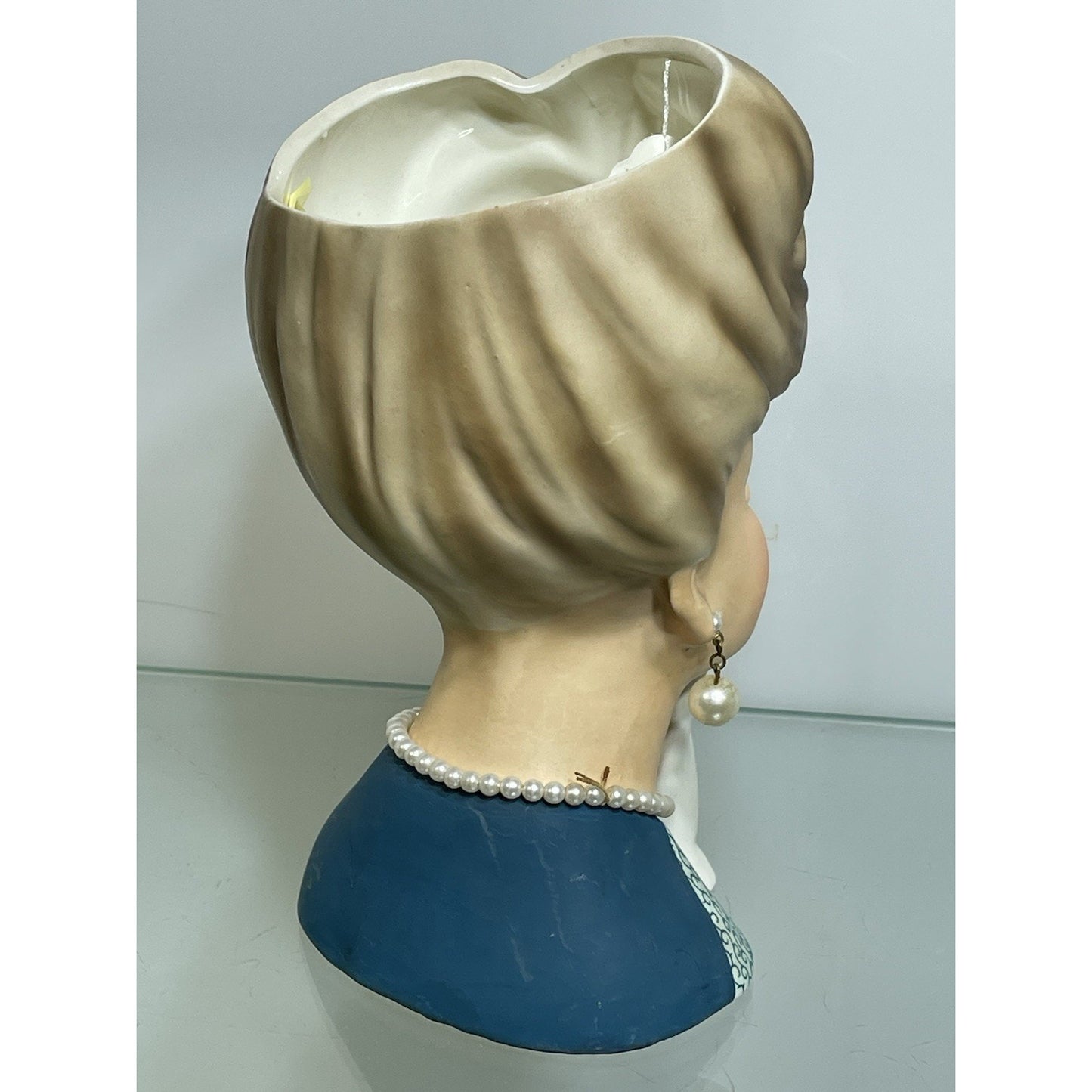 VINTAGE 1950's HTF 7-1/4" RELPO LADY HEAD VASE K1633 REDHEADED in Blue RARE