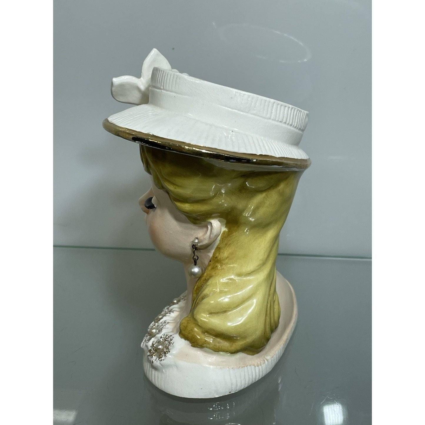 Rare 6" Rubens Lady Head Vase Japan 500 Flowers Blonde White Hat Gold Trim