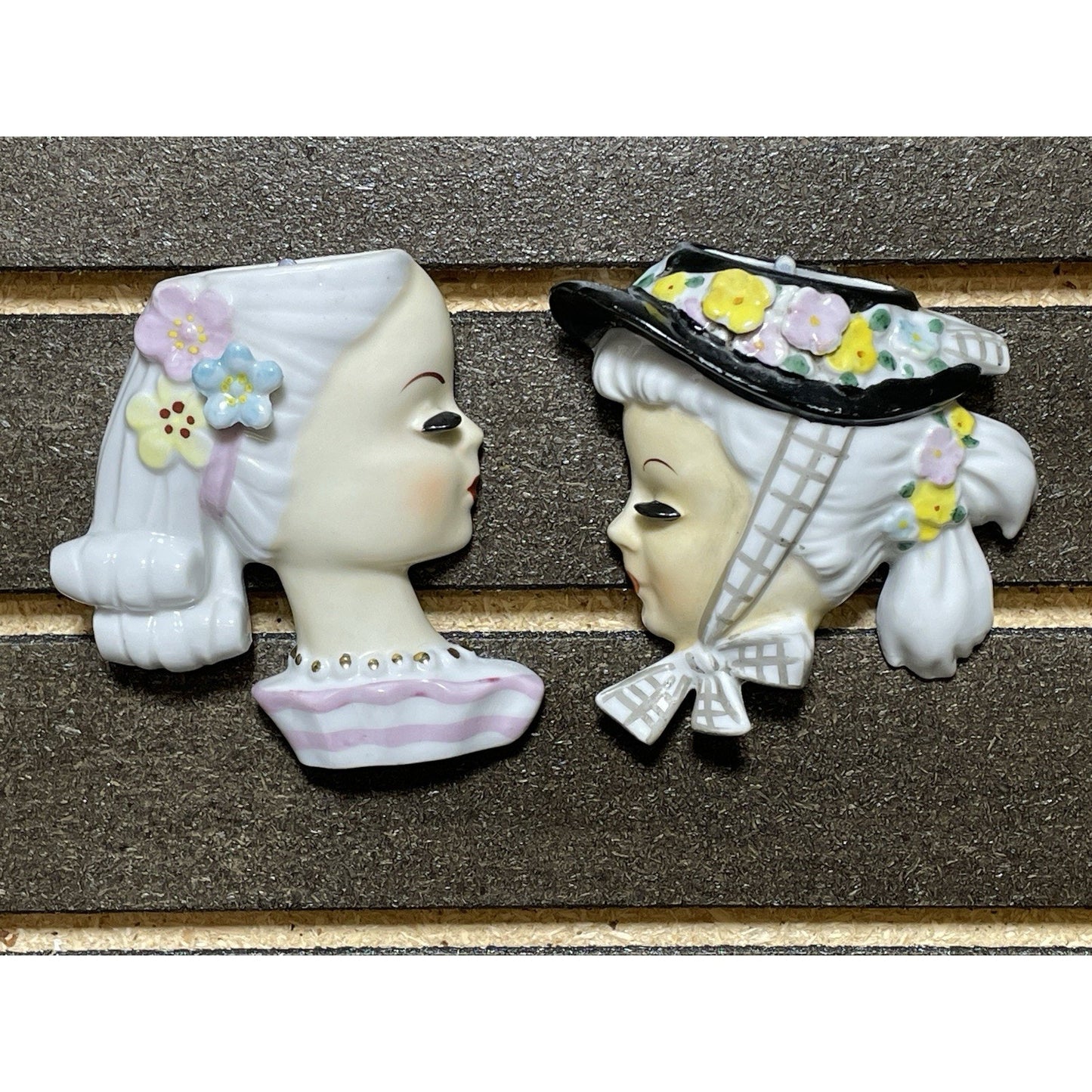 2 Vintage Ucagco Girl Silhouette Head Wall Pocket Lady head vase Japan 4.5" lot