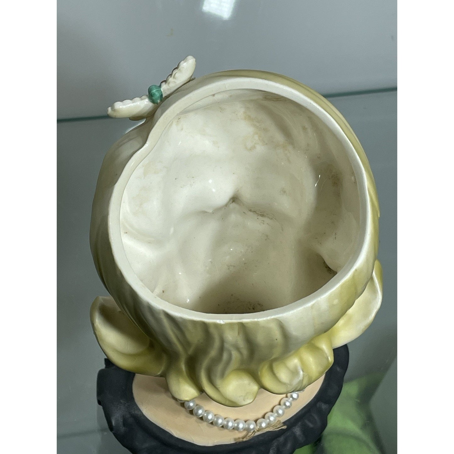 Vintage Lady Head Vase Parma A-172 1950 Blonde Pearl Necklace Butterfly Clip 5.5