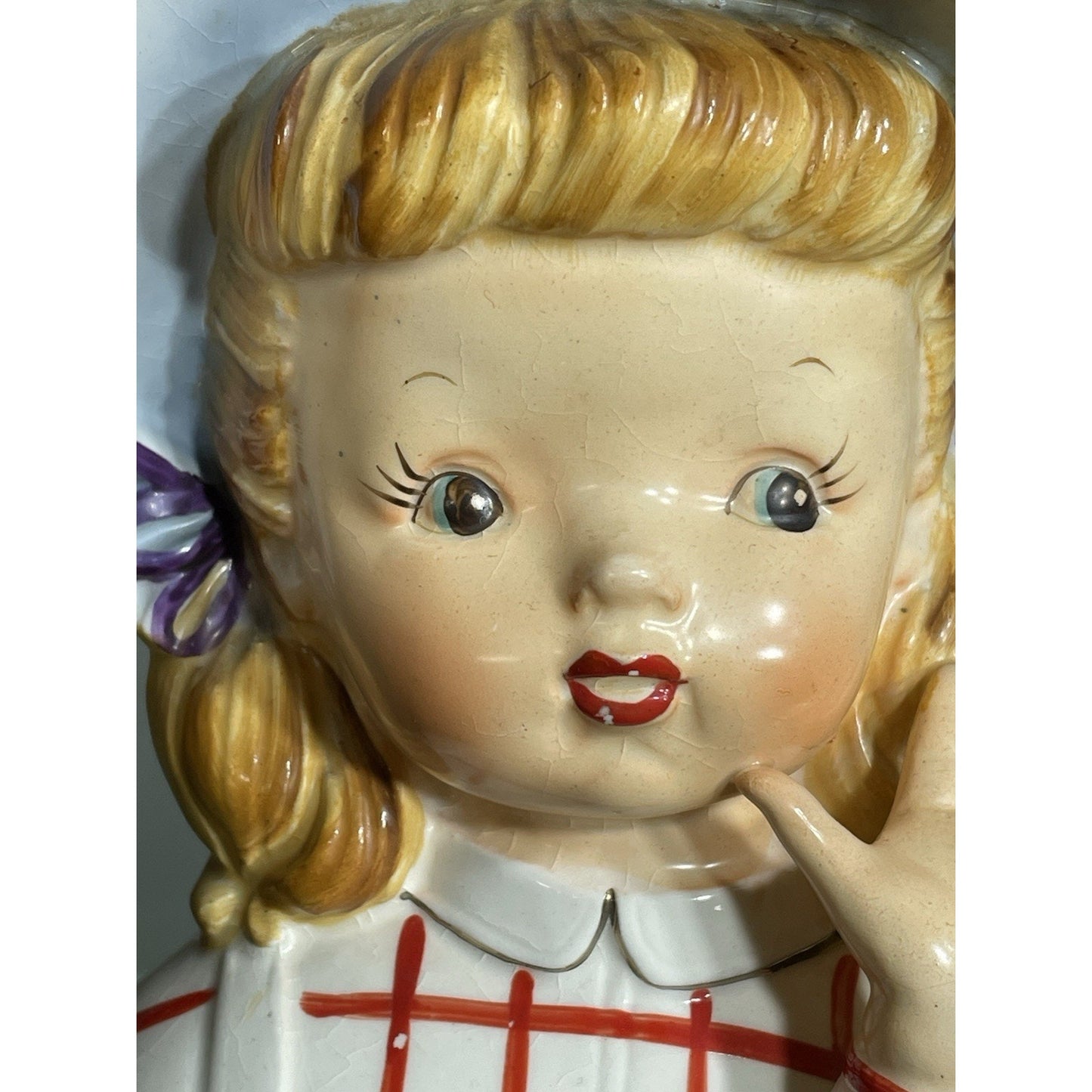 Vintage 6" Reliable Glassworks ? Lady Head Vase Young girl Child Waving Pigtails
