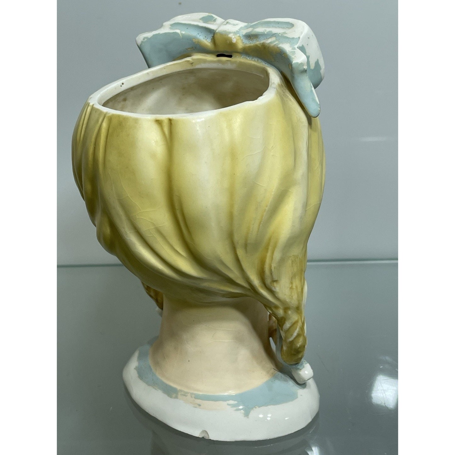 VTG LEFTON 4796 Blonde Teen Lady Head Vase 5 3/4" Bows Pigtails Braids 1950's