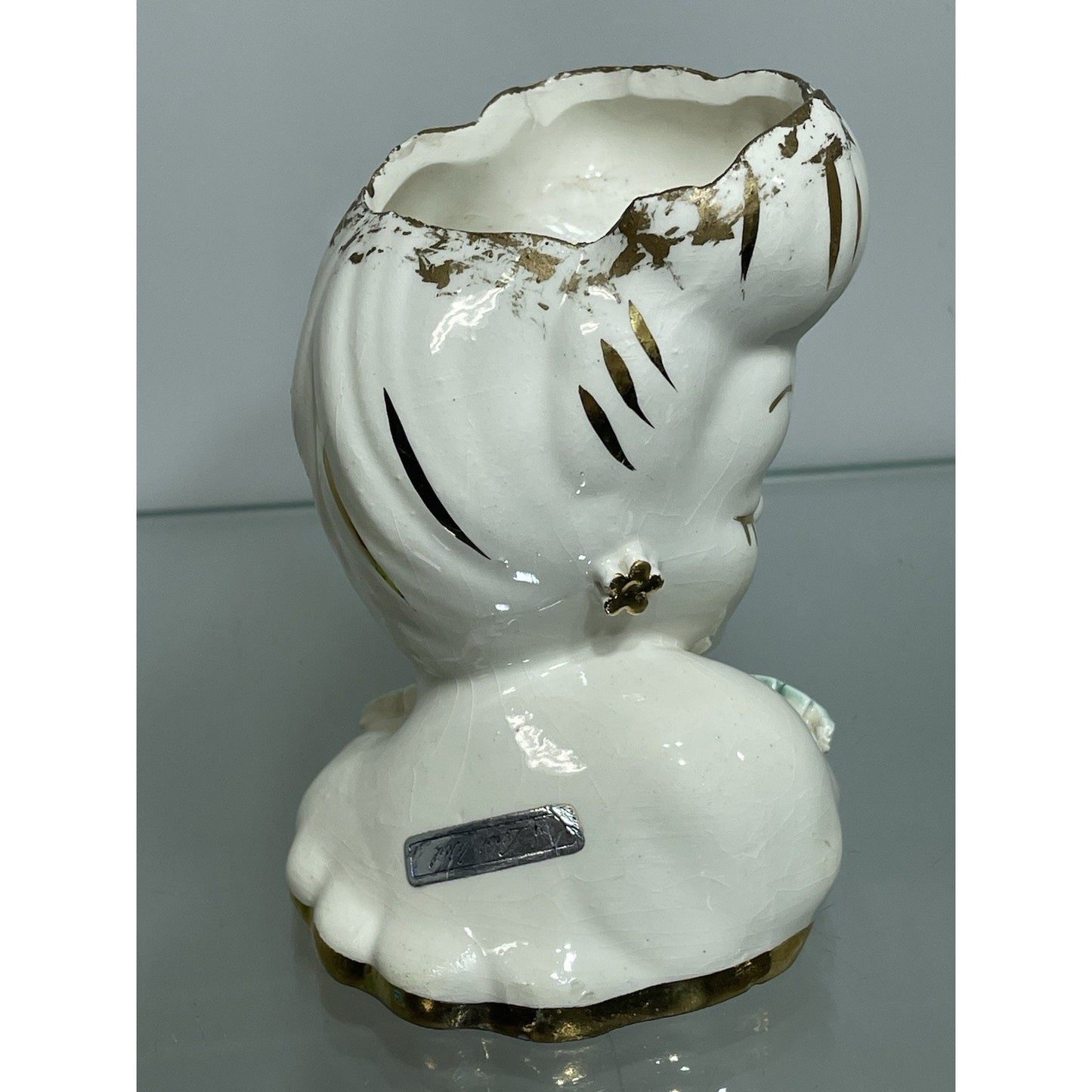 VINTAGE BETTY GRABLE LADY HEAD VASE 4” Tall Lewis Weil GLAMOUR GIRL Gold Trim