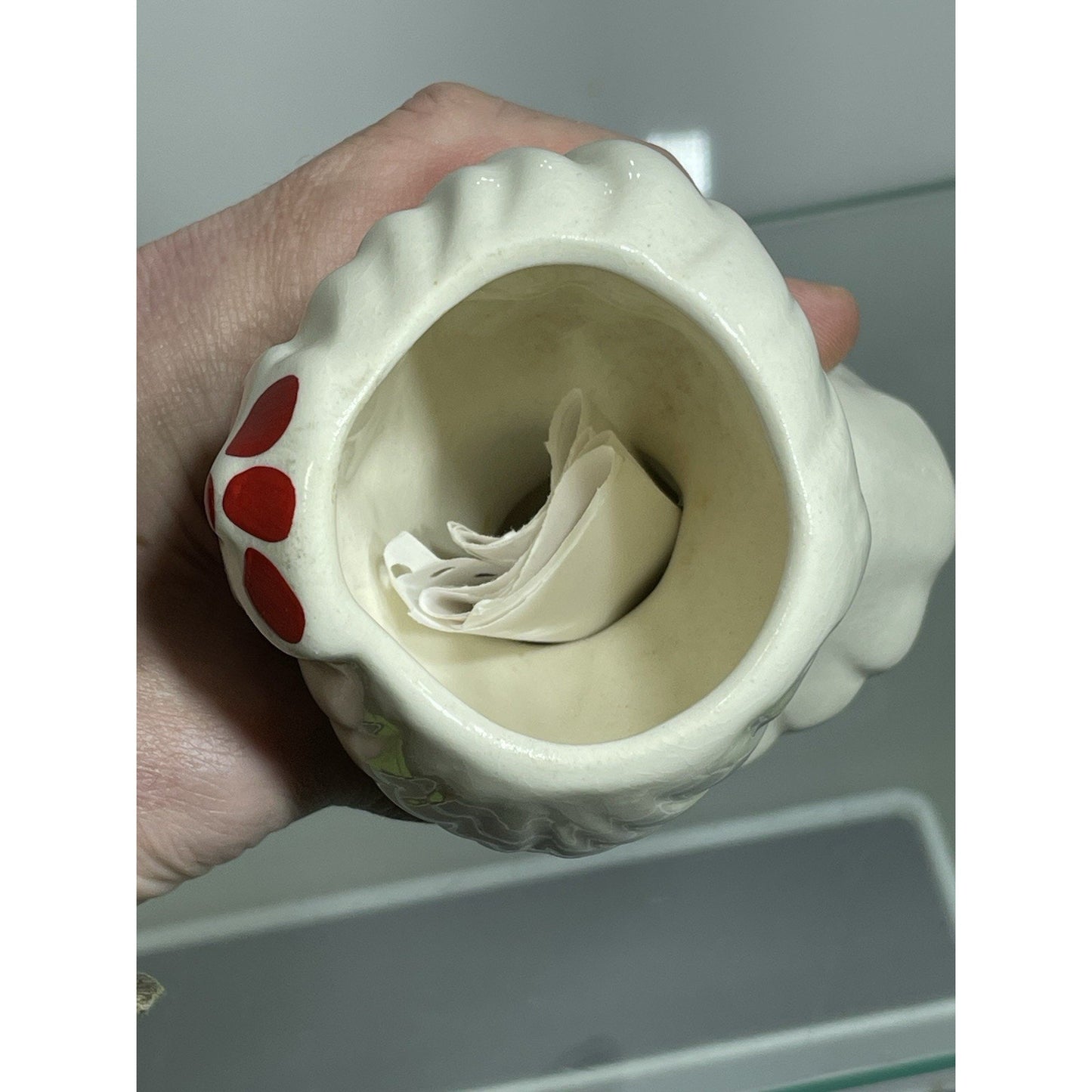 VINTAGE BETTY GRABLE LADY HEAD VASE 5 5/8” WHITE GLAMOUR GIRL Red Lip stick (B)