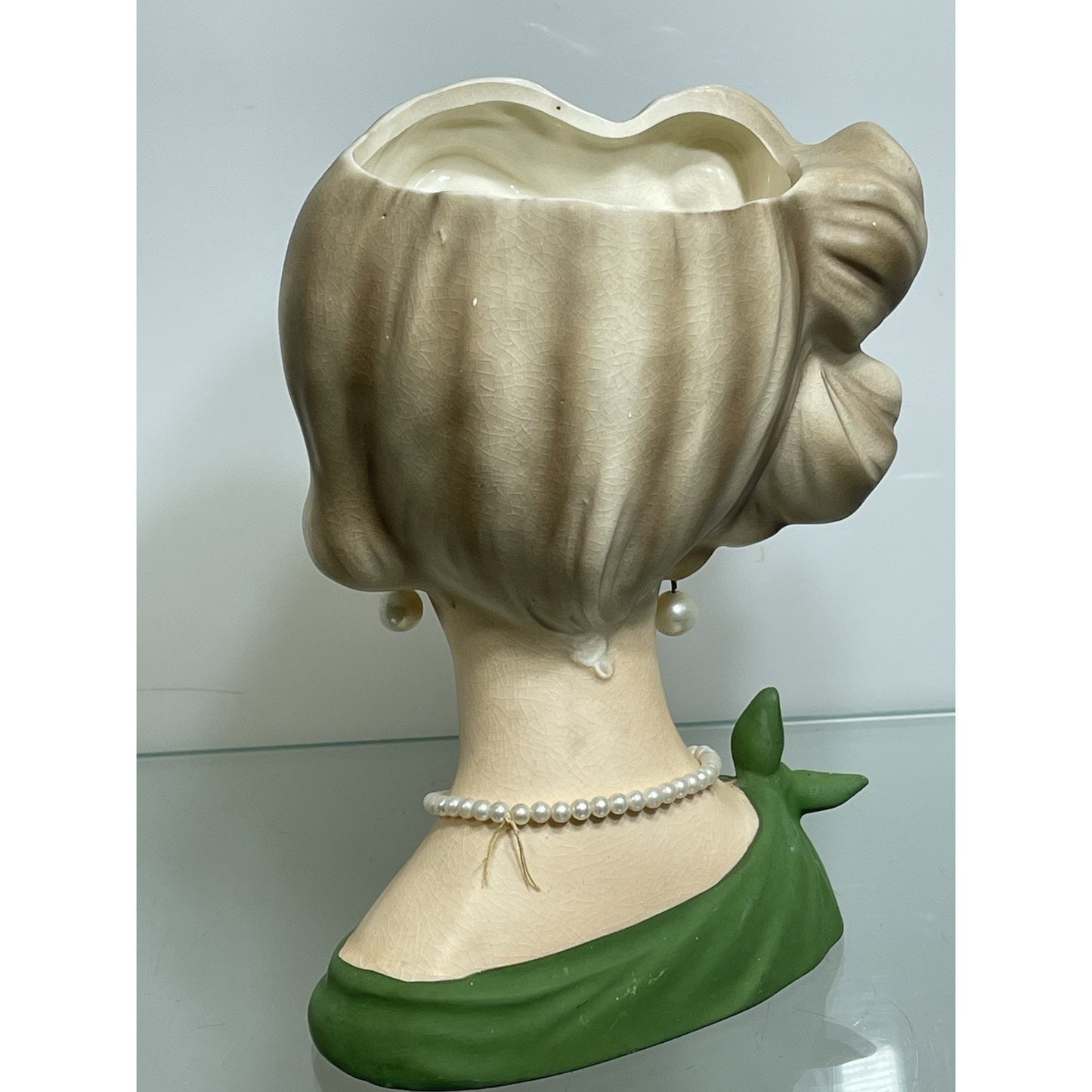 NAPCOWARE stamped YOUNG LADY HEAD VASE GREEN C 7294 7.5" BLUE EYES Japan N. Mint