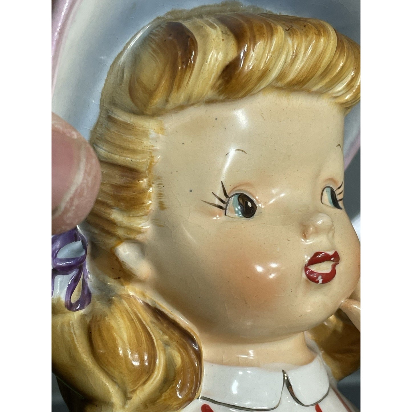 Vintage 6" Reliable Glassworks ? Lady Head Vase Young girl Child Waving Pigtails