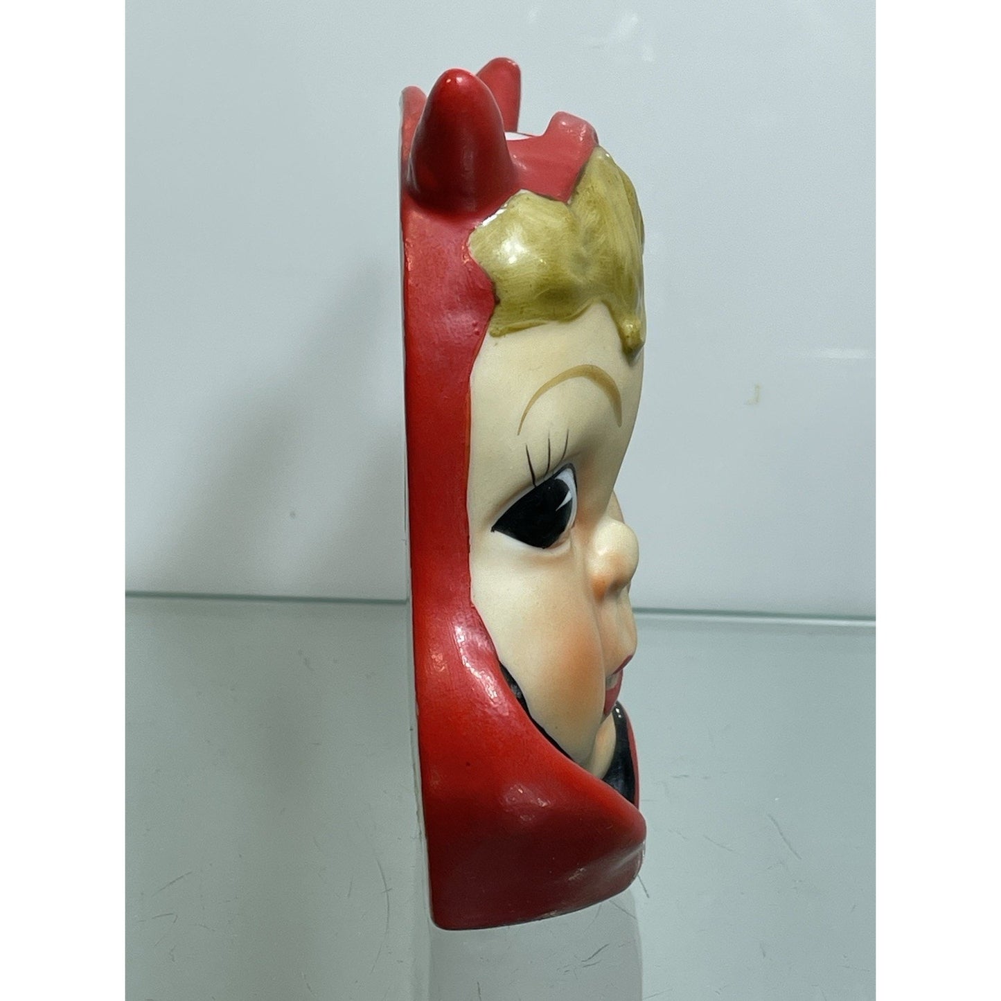 VINTAGE LADY HEAD VASE WREATH MARK DEVILISH PIXIE MINIATURE 4.75”