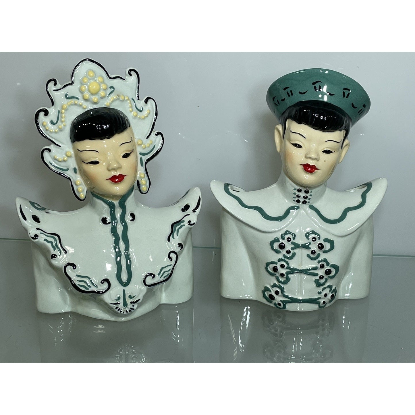 Vintage 8" Florence Ceramics Lady head Vase Couple Kiu She Ti Bust Pasadena CA