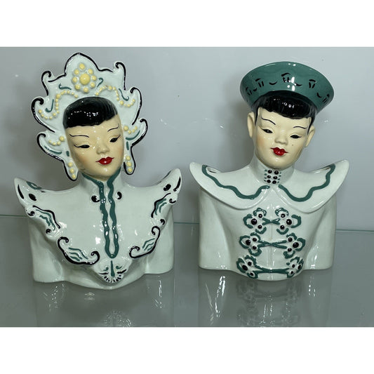 Vintage 8" Florence Ceramics Lady head Vase Couple Kiu She Ti Bust Pasadena CA