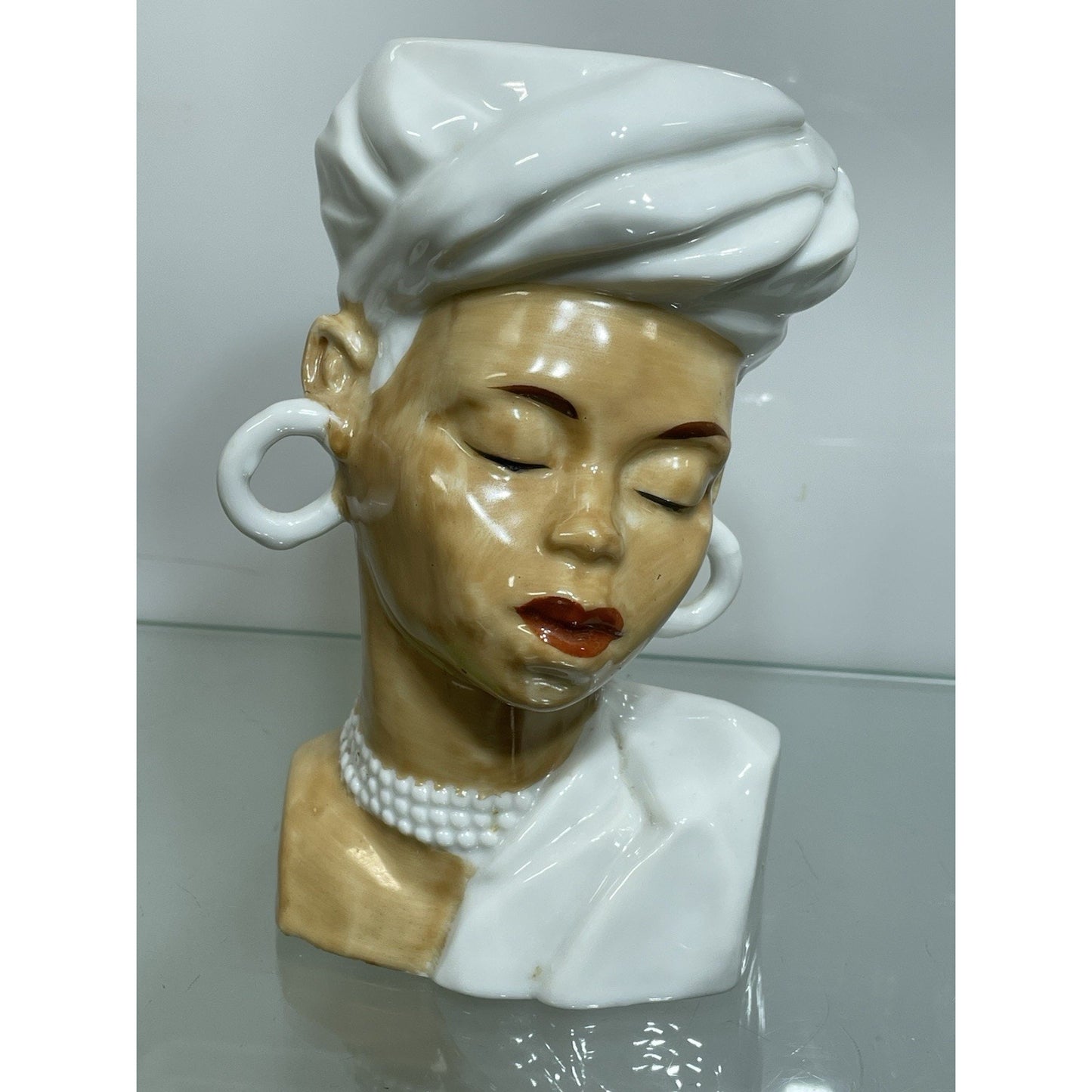 VINTAGE OCCUPIED JAPAN ETHNIC SUDANESE AFRICAN LADY HEAD VASE PLANTER LOT 6" H