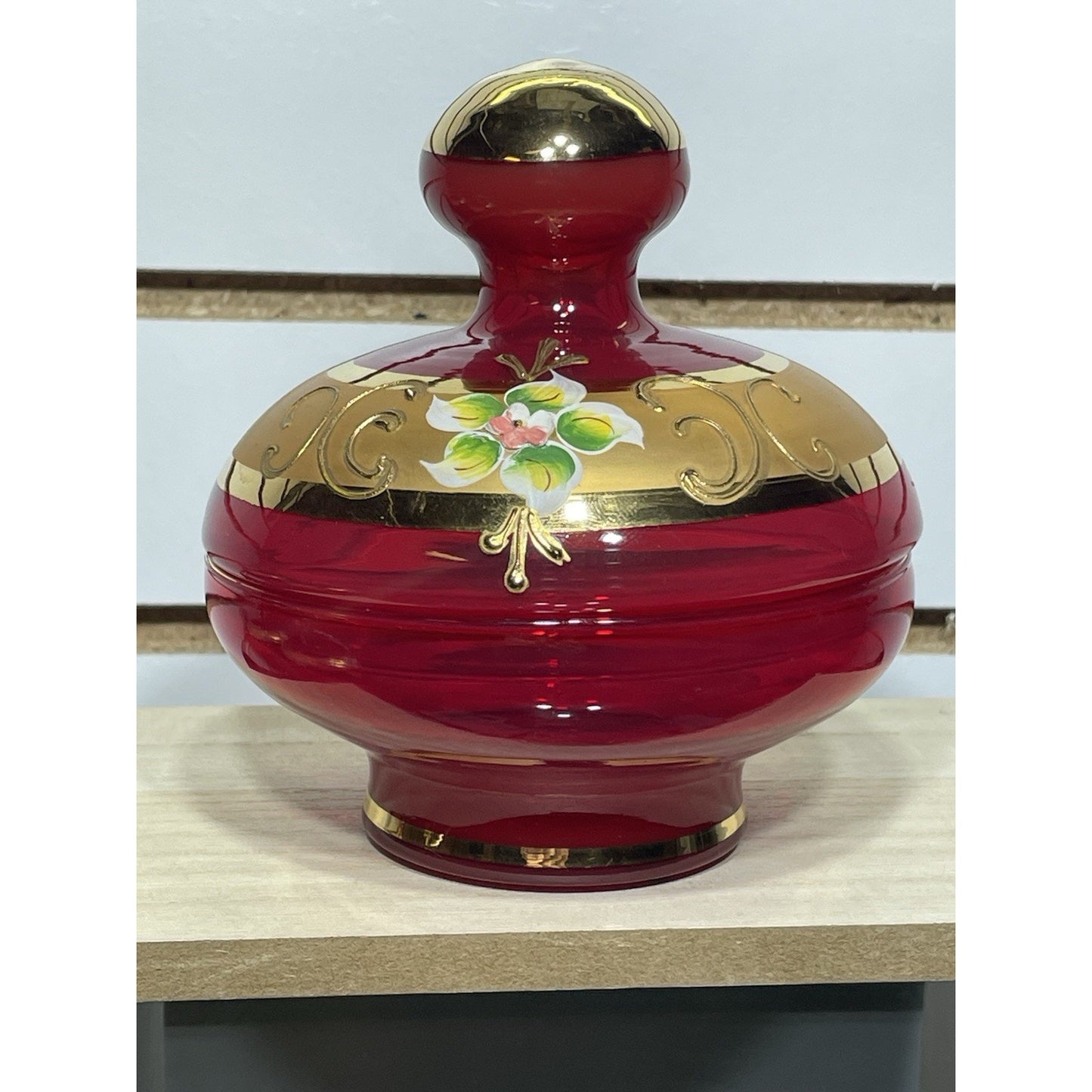 Bohemian Czech Art Deco Gilt High Enamel Glass Perfume Bottles Vanity Set of 3