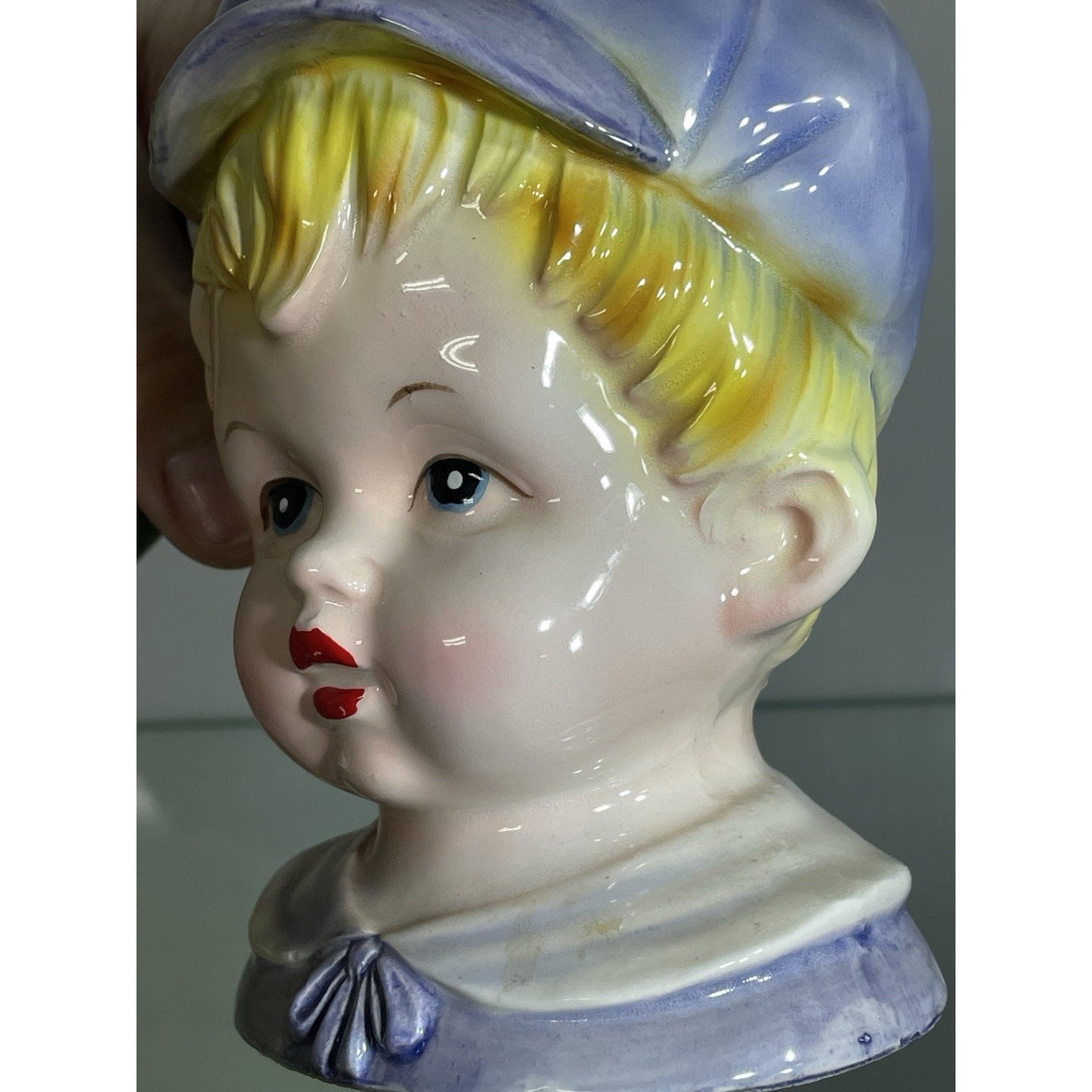 1950’s RELPO 6744 Lady Head Vase Set of 2 - Young Blonde Boy & Girl 5.5" tall