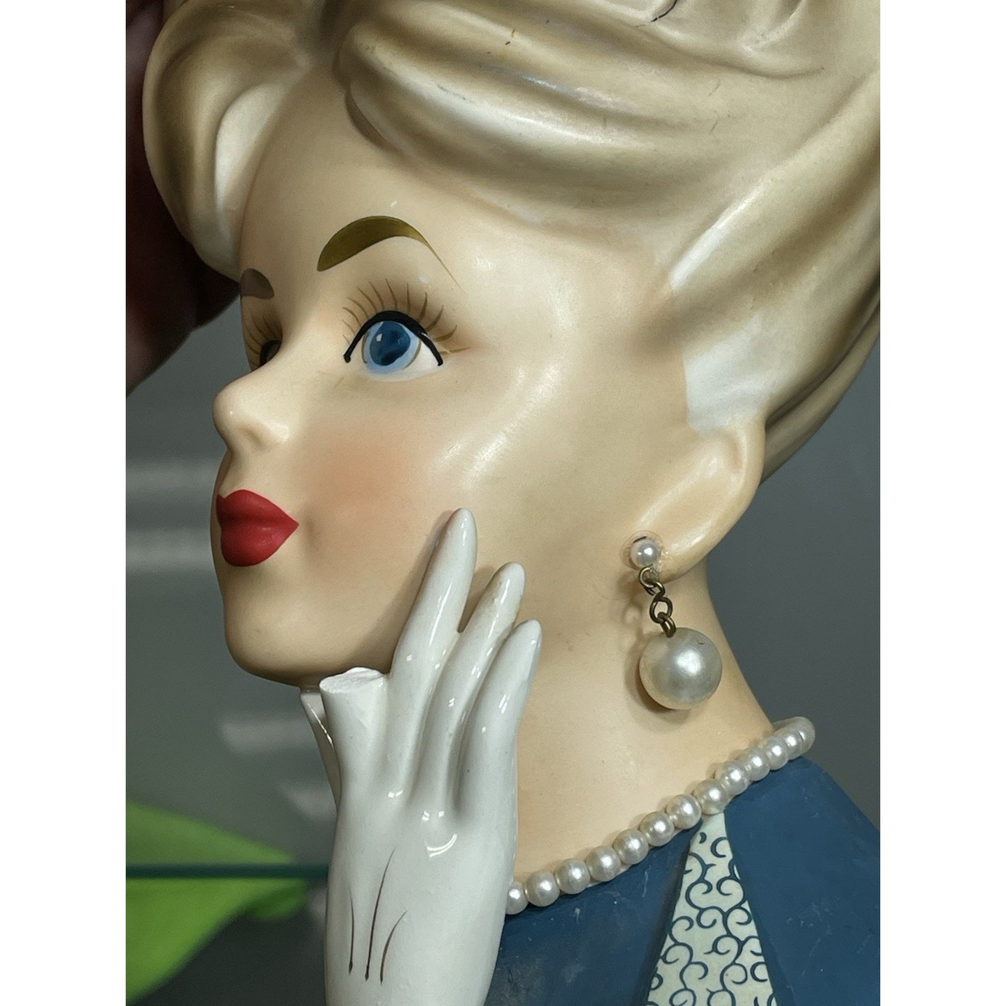 VINTAGE 1950's HTF 7-1/4" RELPO LADY HEAD VASE K1633 REDHEADED in Blue RARE