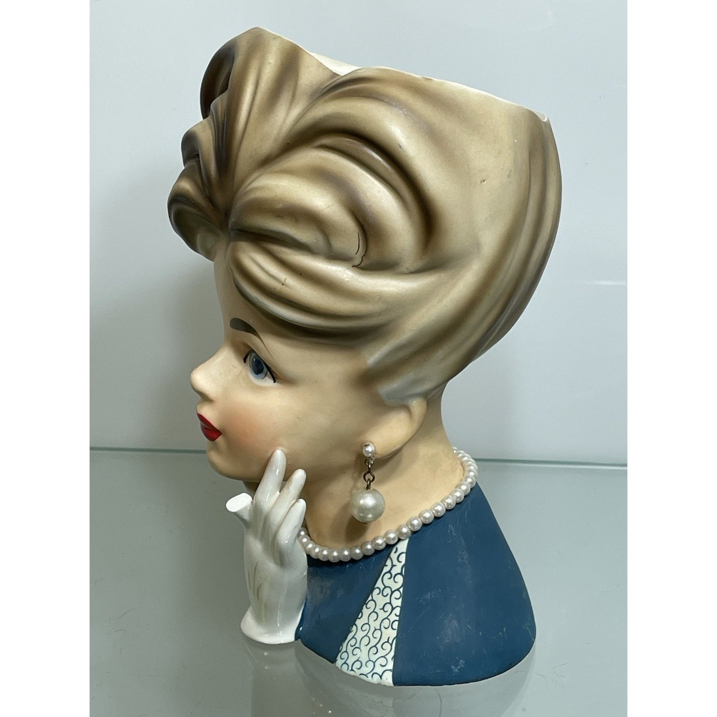 VINTAGE 1950's HTF 7-1/4" RELPO LADY HEAD VASE K1633 REDHEADED in Blue RARE