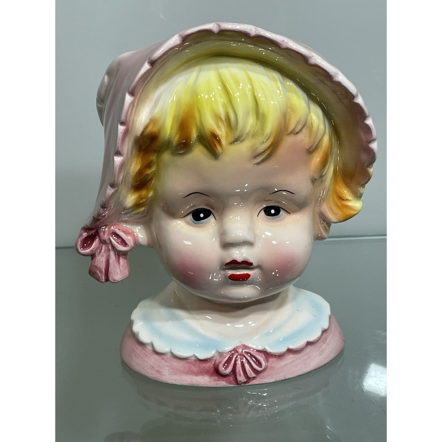 1950’s RELPO 6744 Lady Head Vase Set of 2 - Young Blonde Boy & Girl 5.5" tall