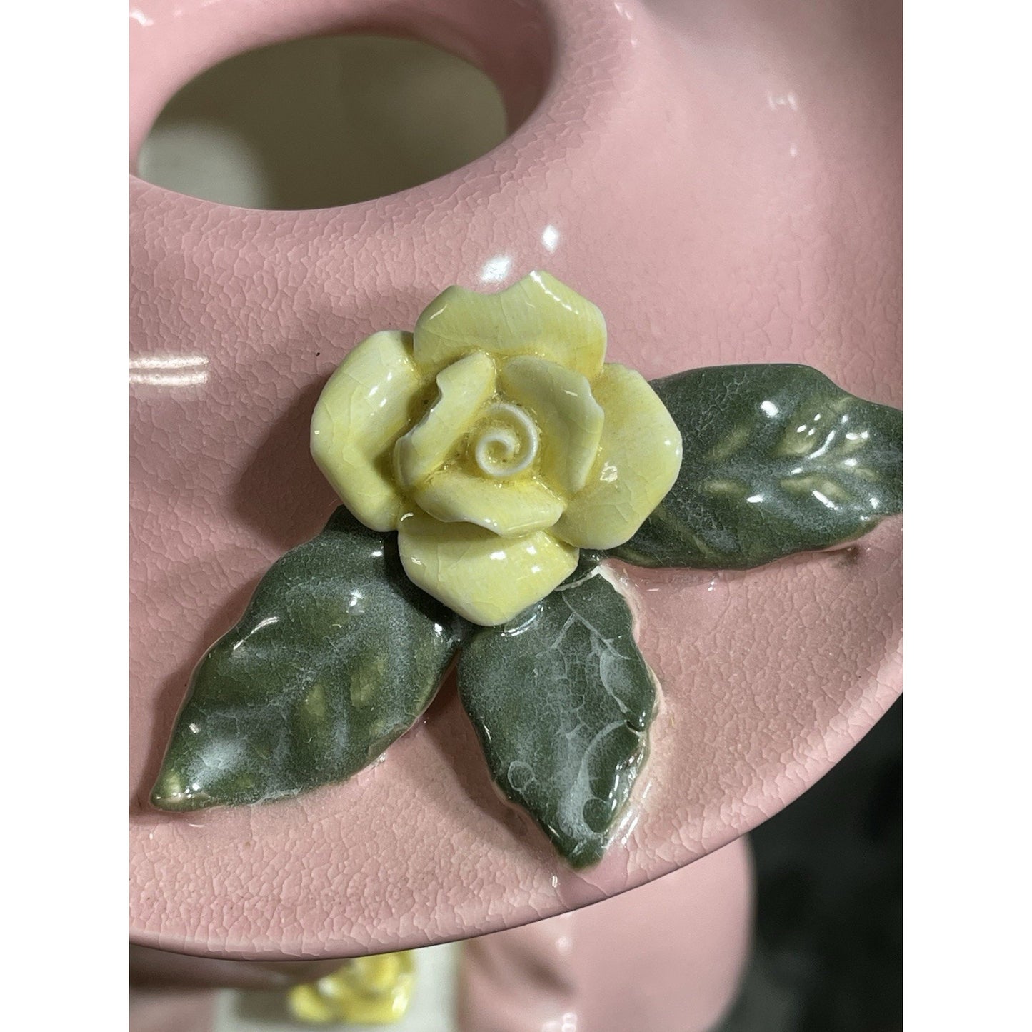 Vintage Lefton Lady Head Vase Betty Lou Nichols 1950’s Pink Hat Black Curls 5.5"