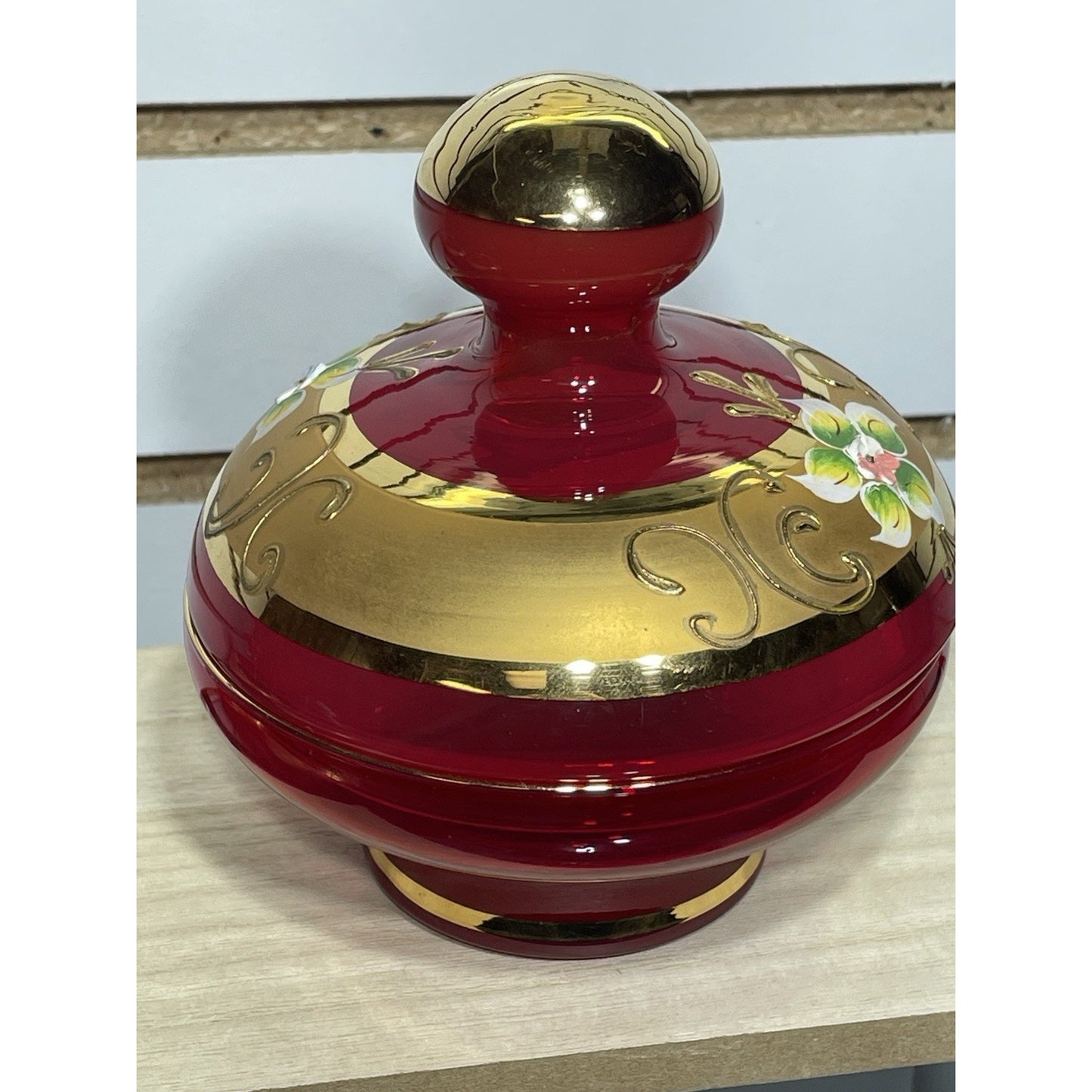 Bohemian Czech Art Deco Gilt High Enamel Glass Perfume Bottles Vanity Set of 3