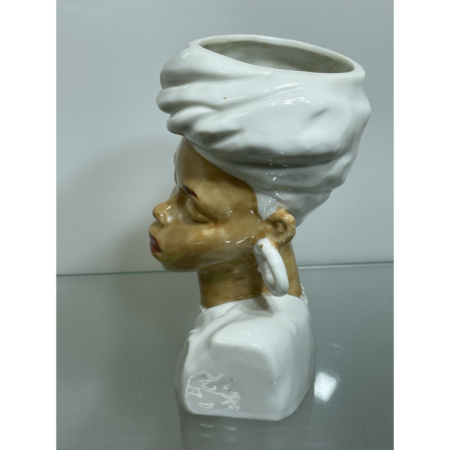 VINTAGE OCCUPIED JAPAN ETHNIC SUDANESE AFRICAN LADY HEAD VASE PLANTER LOT 6" H