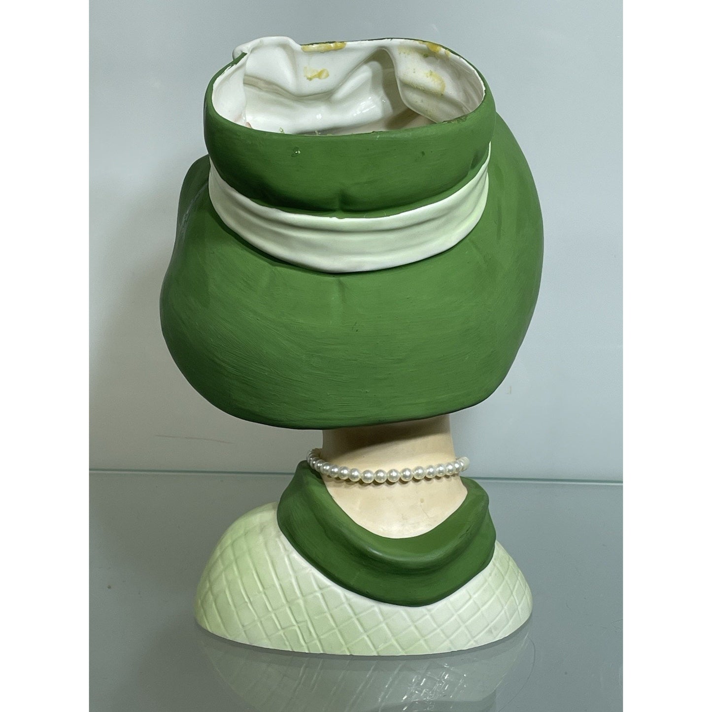 Vintage NAPCOWARE C7496 Lady Head Vase Napco Green Headvase Pearls 8.75" X-Large