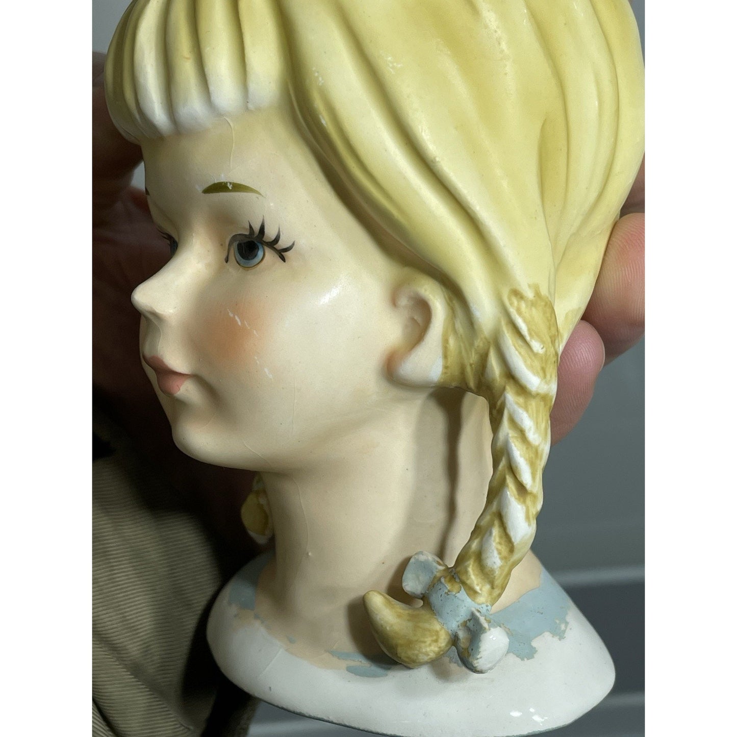 VTG LEFTON 4796 Blonde Teen Lady Head Vase 5 3/4" Bows Pigtails Braids 1950's