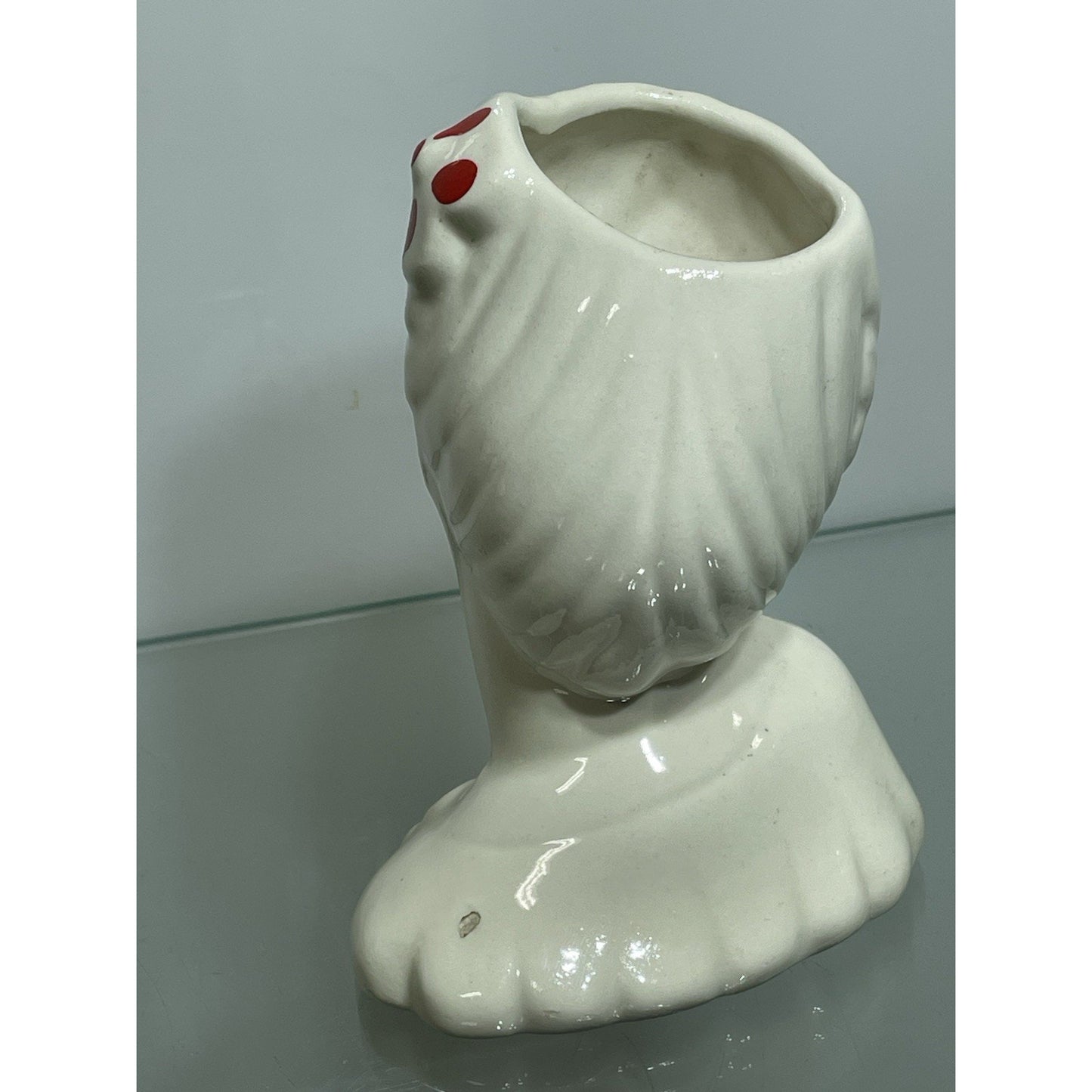 VINTAGE BETTY GRABLE LADY HEAD VASE 5 3/8” WHITE GLAMOUR GIRL Red Lip stick (A)
