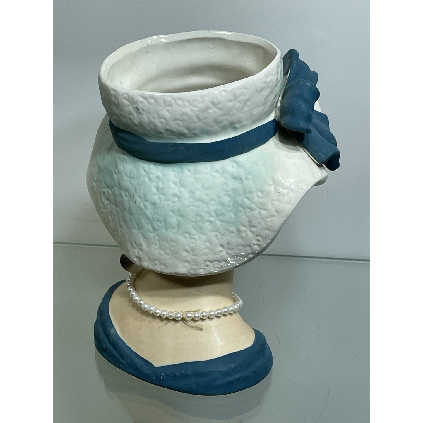 Vintage Relpo Lady HEAD VASE 7" Blue hat & ribbon Young Lady K 1679 - NO ISSUES