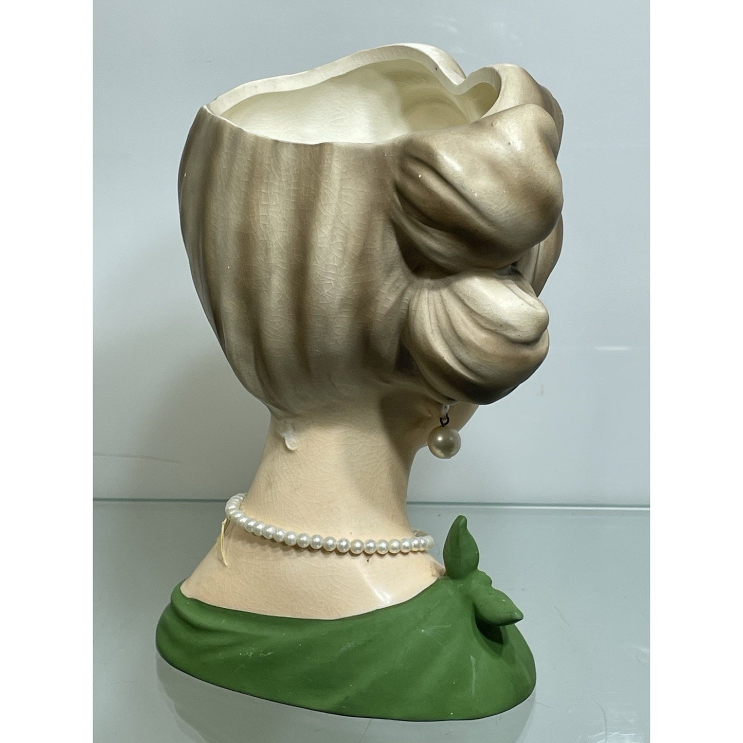 NAPCOWARE stamped YOUNG LADY HEAD VASE GREEN C 7294 7.5" BLUE EYES Japan N. Mint