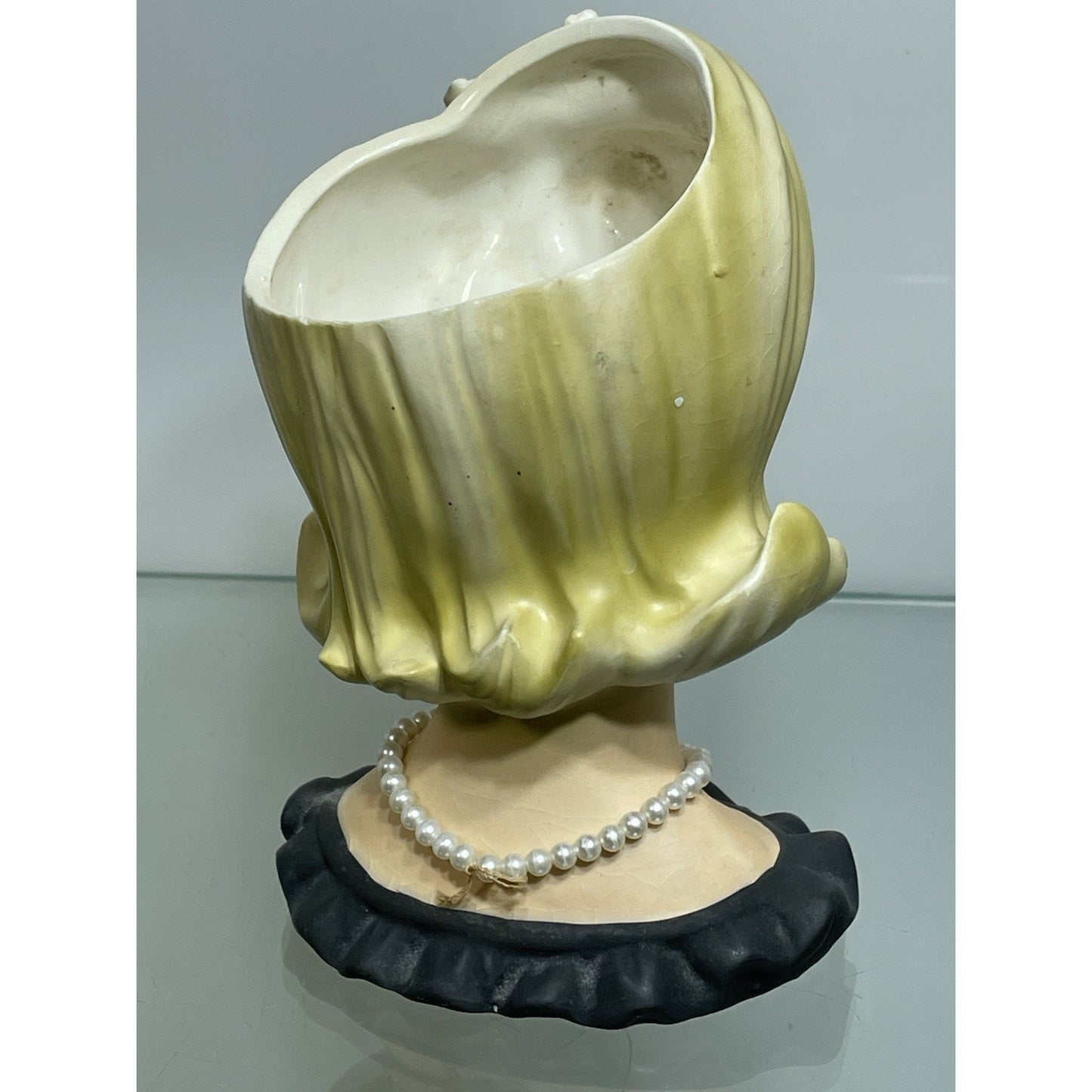 Vintage Lady Head Vase Parma A-172 1950 Blonde Pearl Necklace Butterfly Clip 5.5