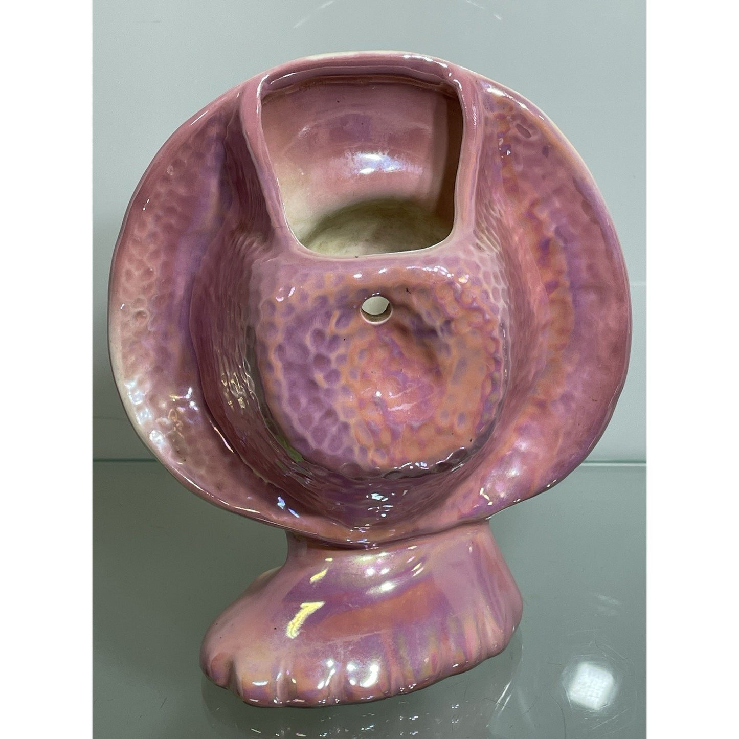 Vtg 1940 Lady Head Vase Wall Pocket Iridescent Pink Gold Red Lips asian Lot of 2