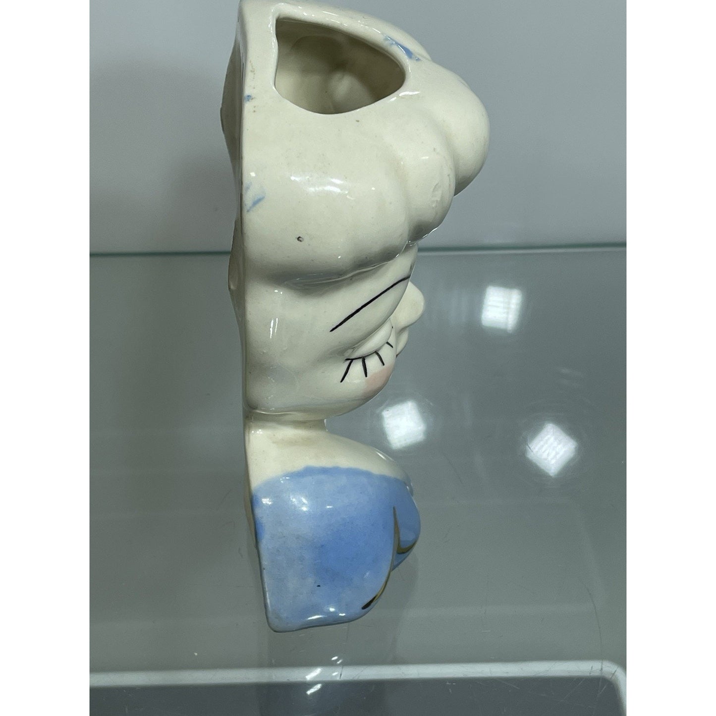 Vintage MCM Betty Grable Glamour Girl Lady Head Vase Wall Pocket Blue Dress 6”