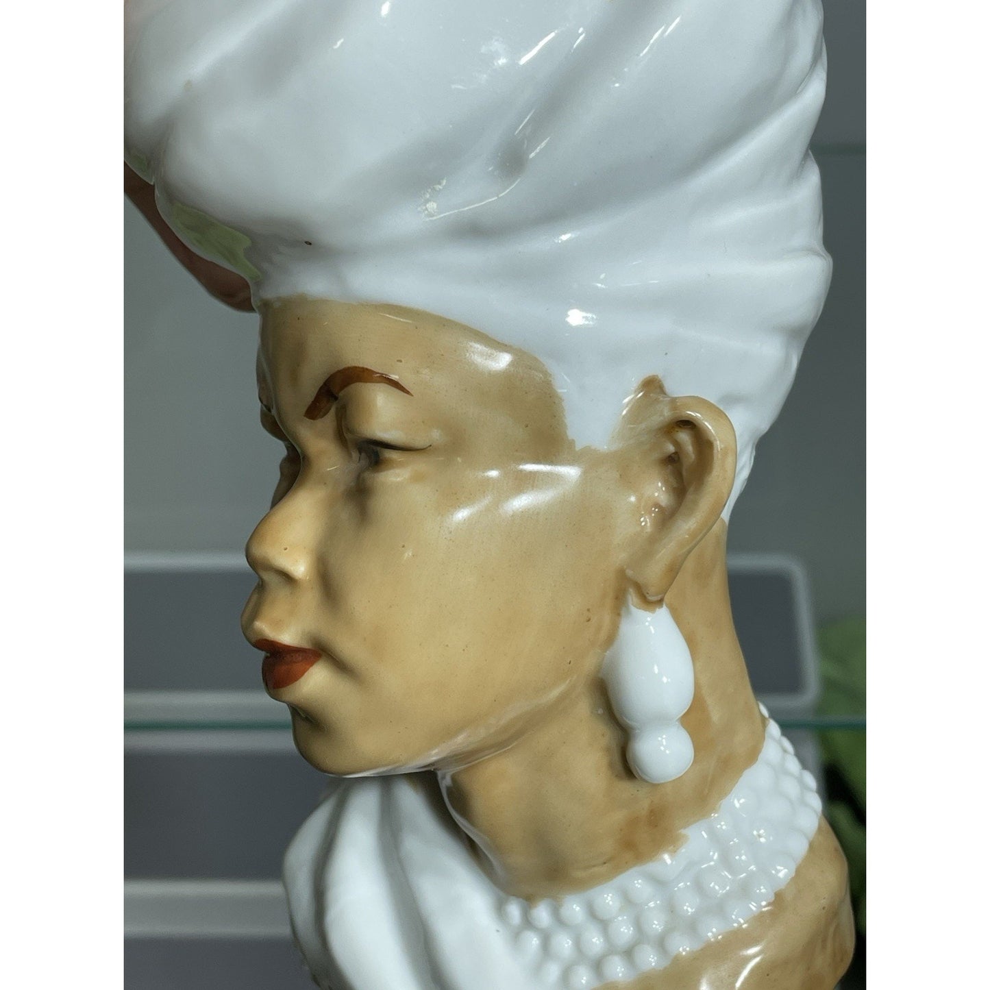 VINTAGE OCCUPIED JAPAN ETHNIC SUDANESE AFRICAN LADY HEAD VASE PLANTER LOT 6" H