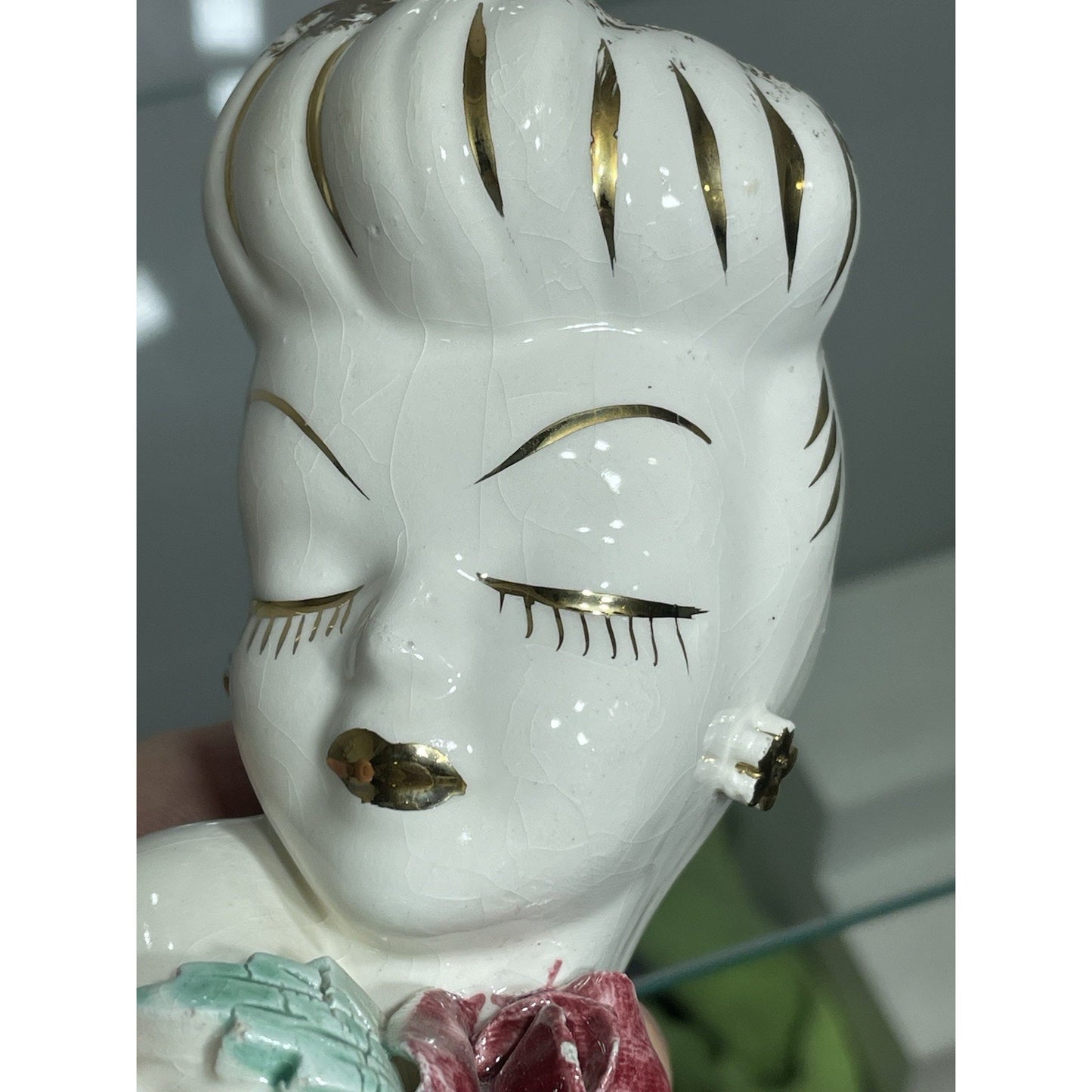 VINTAGE BETTY GRABLE LADY HEAD VASE 4” Tall Lewis Weil GLAMOUR GIRL Gold Trim