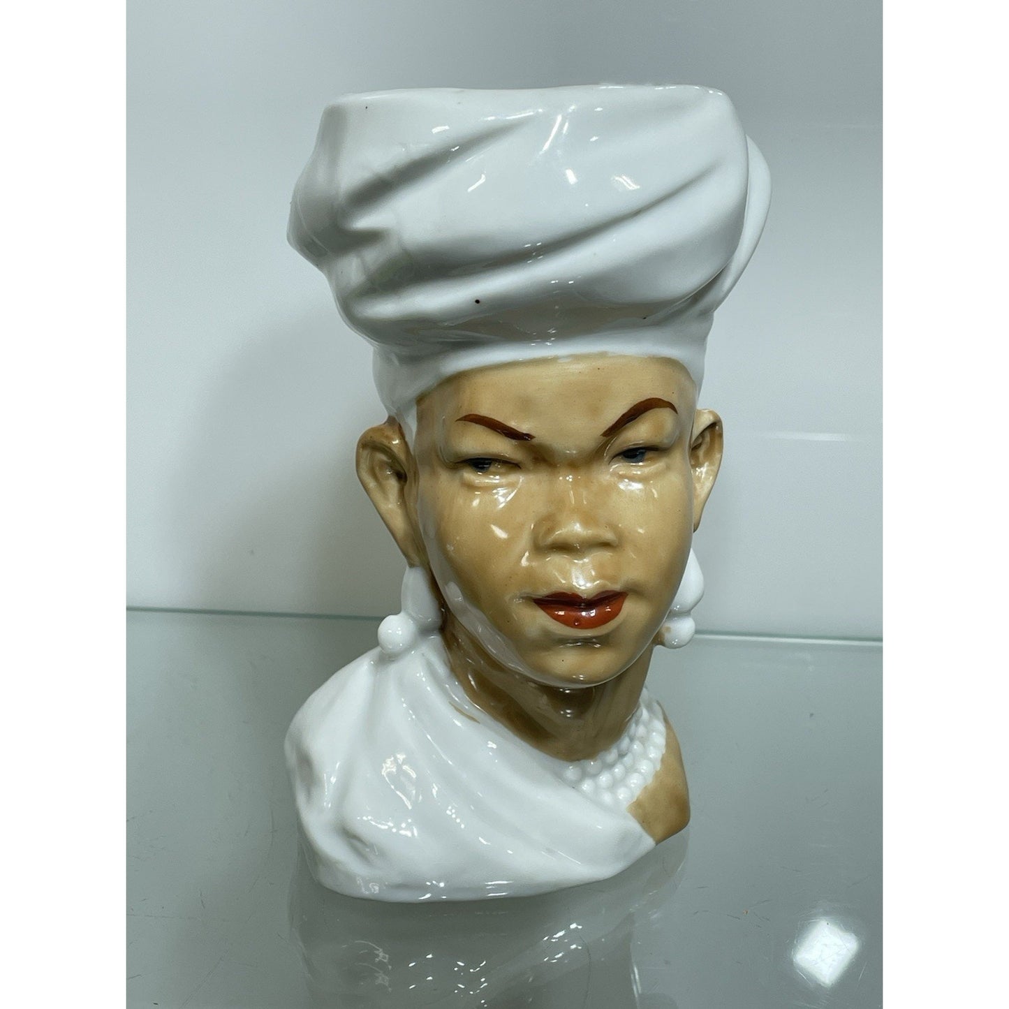 VINTAGE OCCUPIED JAPAN ETHNIC SUDANESE AFRICAN LADY HEAD VASE PLANTER LOT 6" H