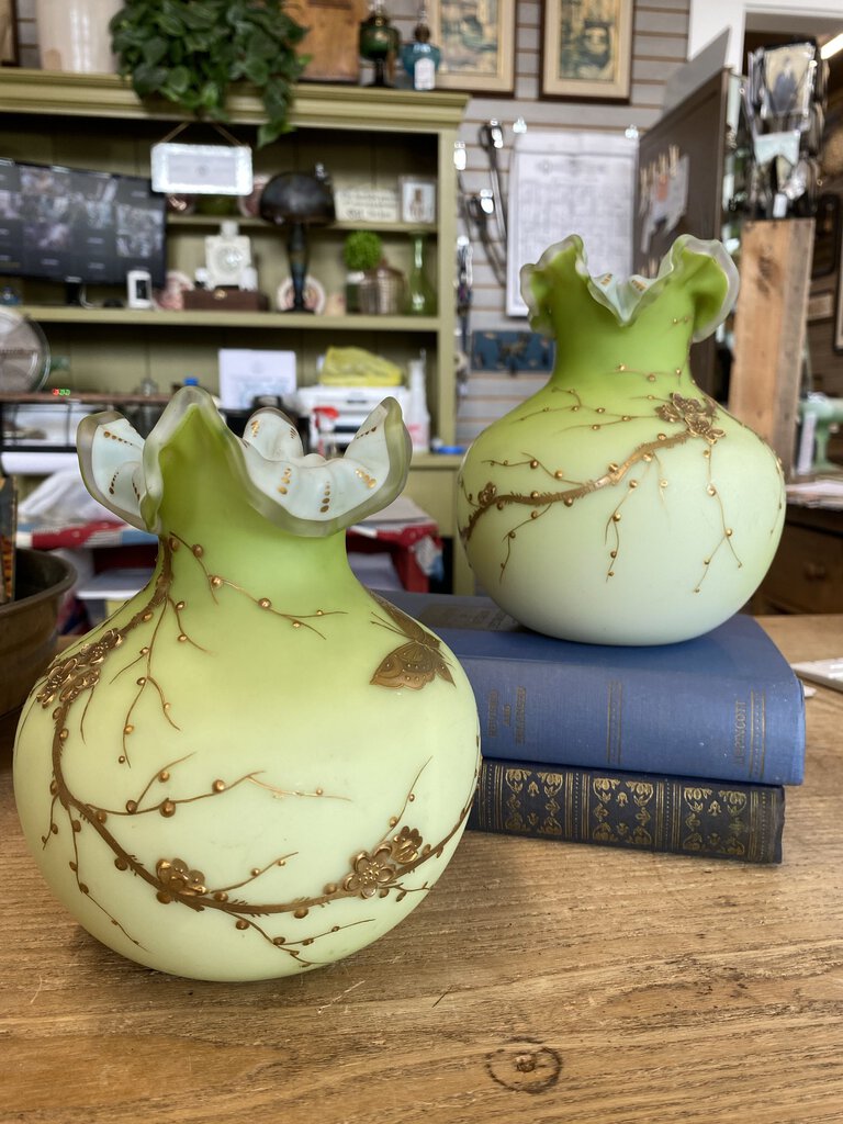 1880's Thomas Webb Satin Ruffle Vase - Gilt Gold by Jules Barbe - FIRM